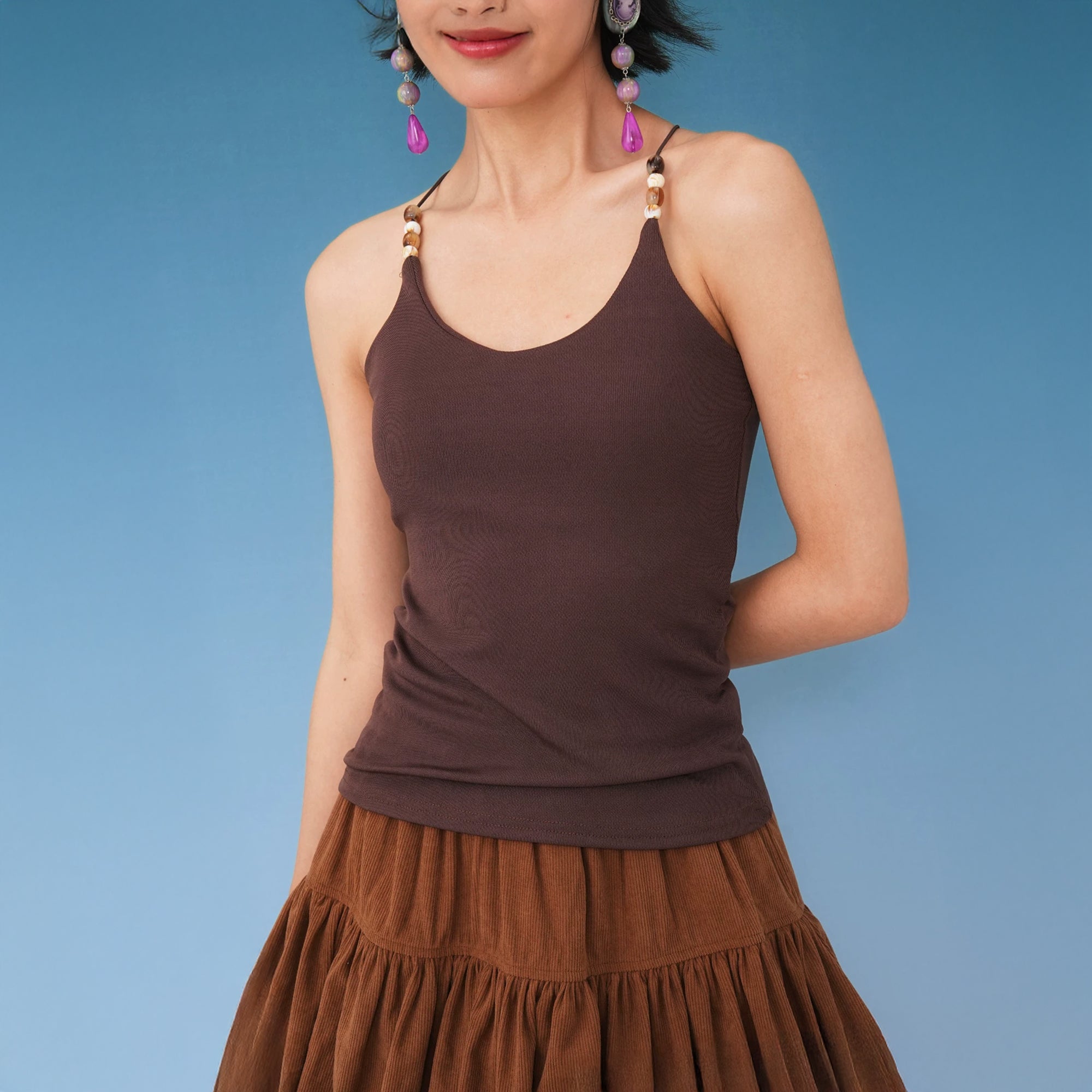 NOPMOB Shell Graphic Knit Top & Beaded Cami Set