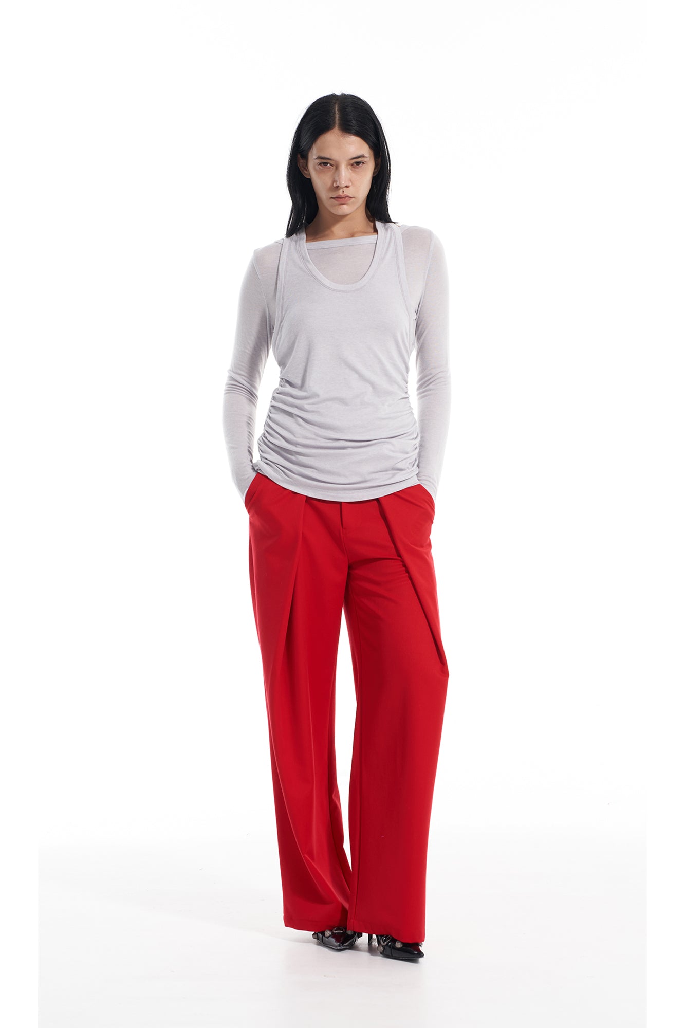 VANN VALRENCE Pleated Front Wide-Leg Trousers