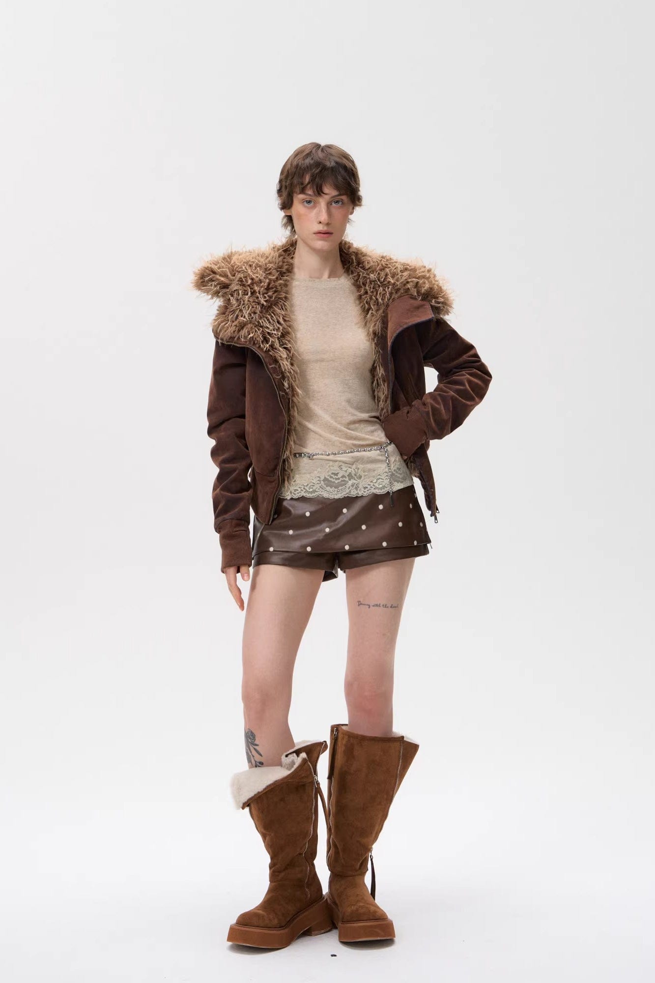 10AMSOTIIIIIIRED Sherpa-Lined Faux Fur Hooded Bomber Jacket