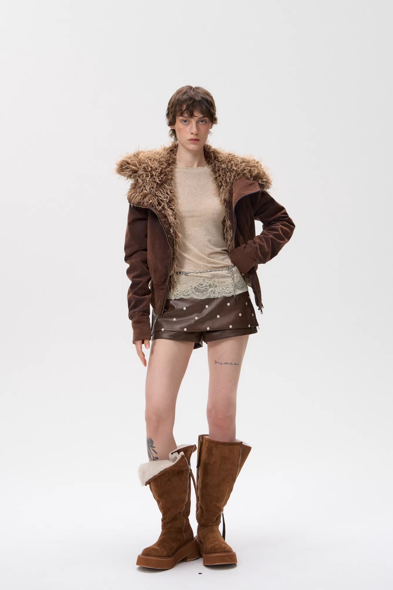 10AMSOTIIIIIIRED Sherpa-Lined Faux Fur Hooded Bomber Jacket