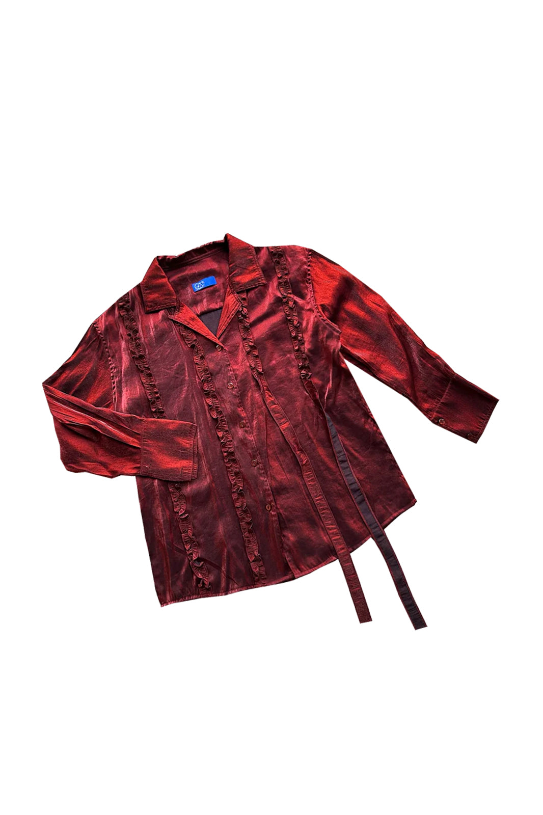 NOPMOB Satin Ruffled Iridescent Oversized Shirt