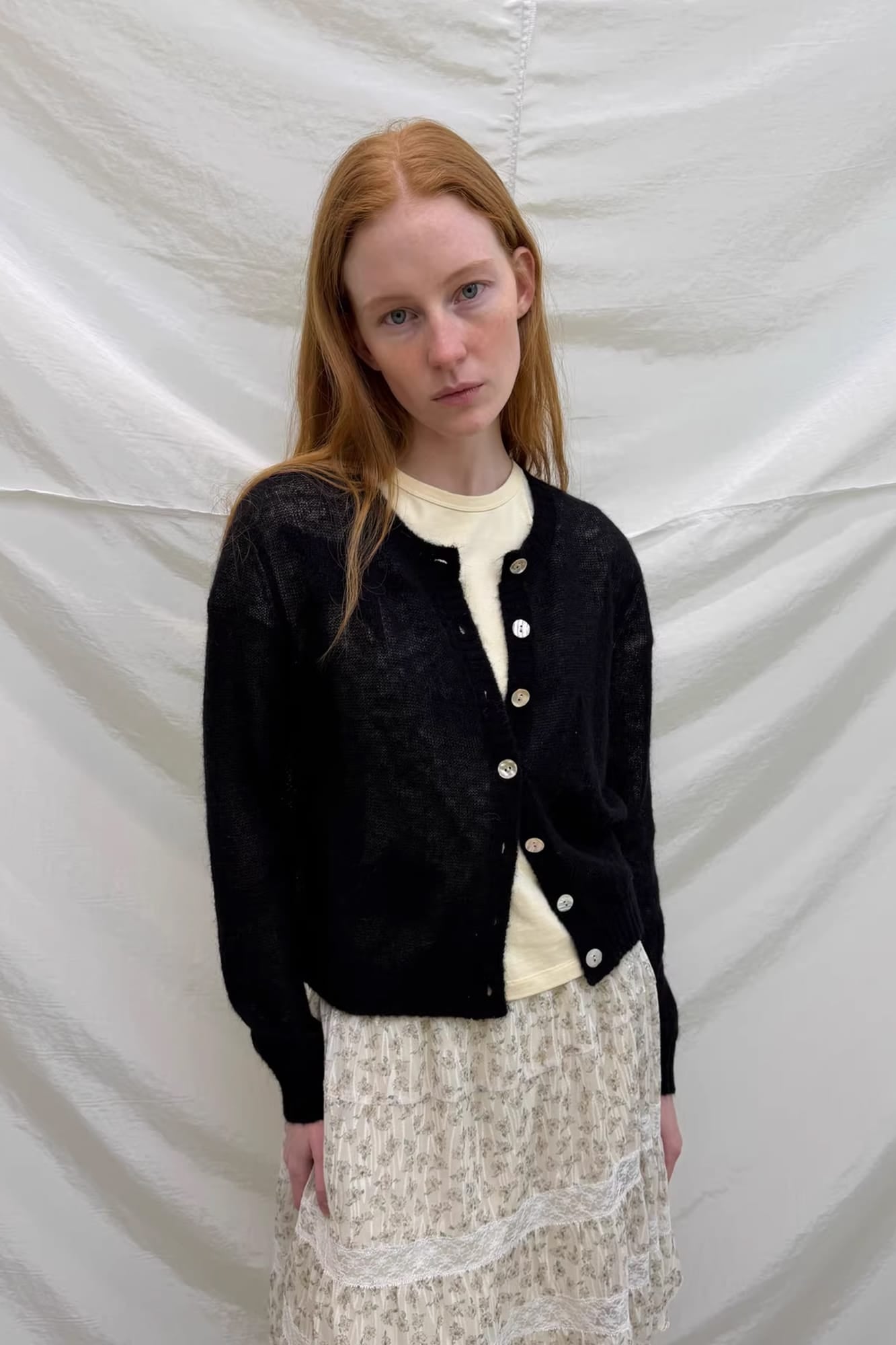 NEVERSEEZ Sheer Star-Jacquard Rib-Trim Cardigan