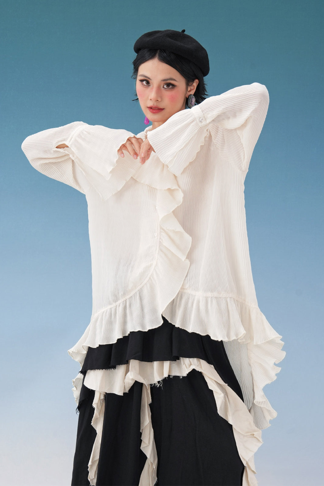 NOPMOB Crinkled Ruffle-Trim Shirt