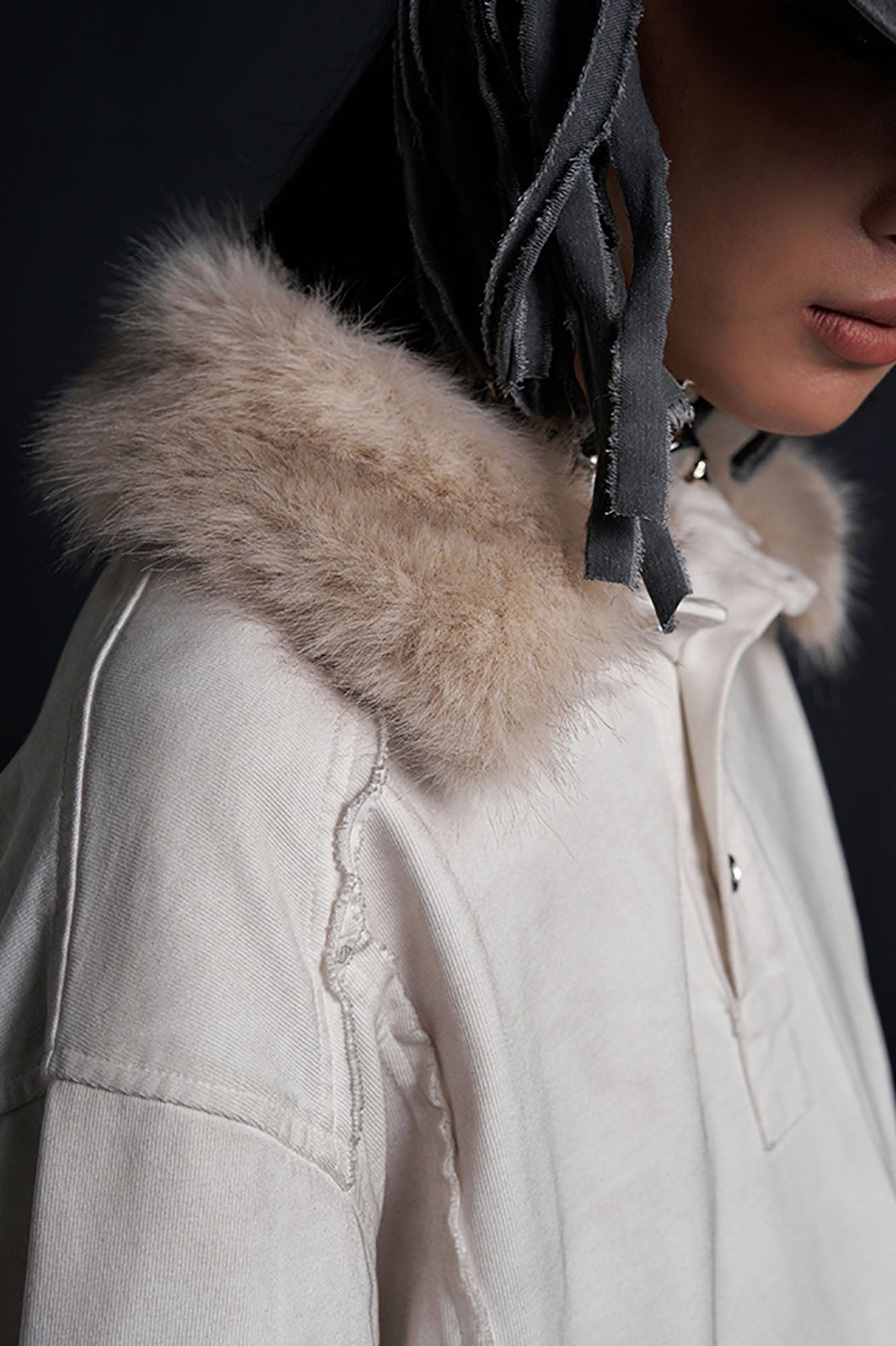 RECOVER ZONE Detachable Faux Fur Collar Long Sleeve Shirt, premium urban and streetwear designers apparel on PROJECTISR.com, RECOVER ZONE