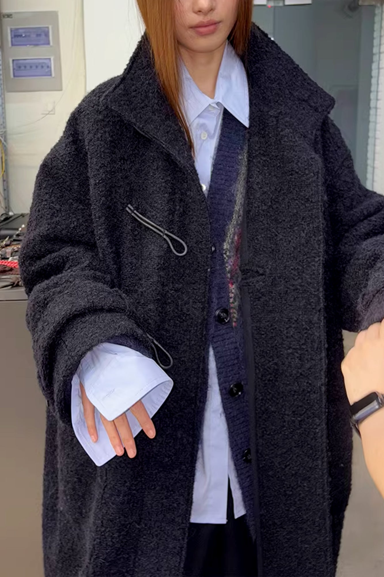 NEVERSEEZ Bouclé Wool-Blend Toggle Longline Coat