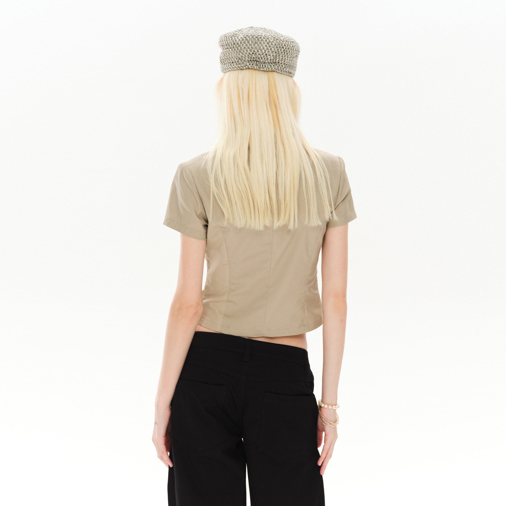 COSTUSTOOT Double-Breasted Cropped Half Shirt