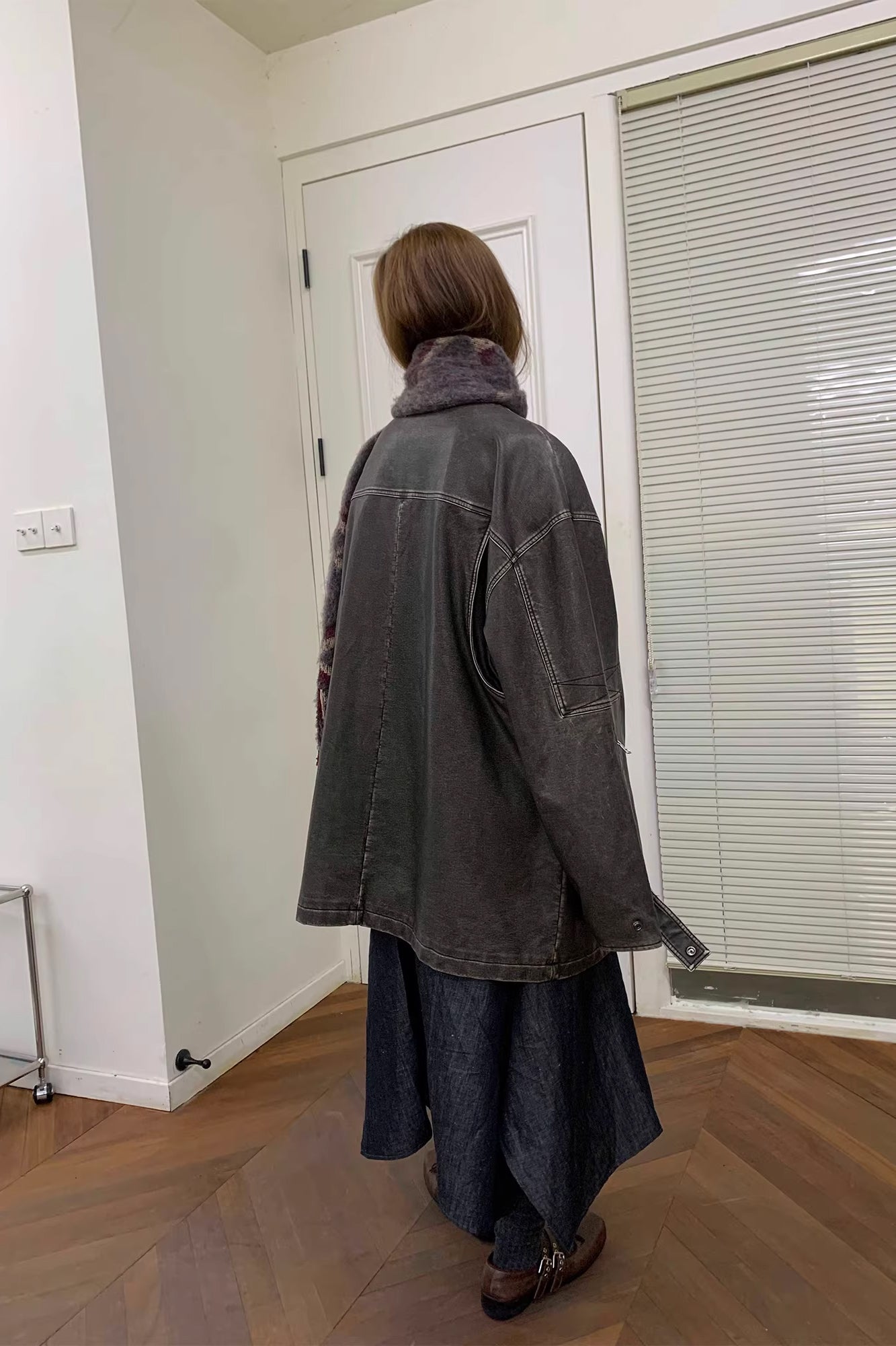 NEVERSEEZ Paneled Faux Leather Washed Utility Jacket