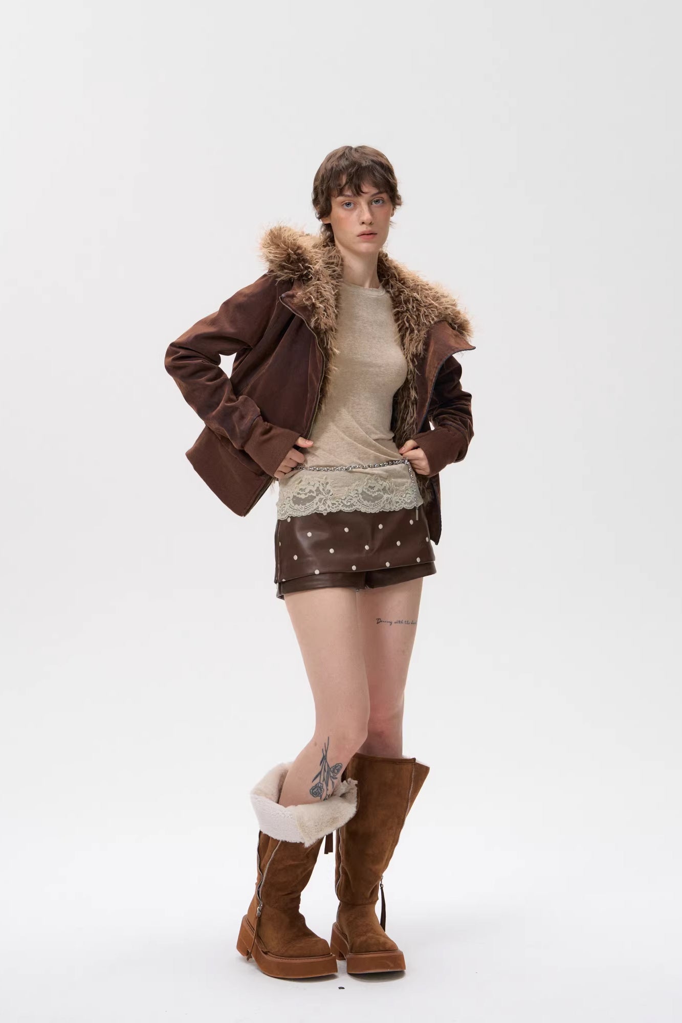 10AMSOTIIIIIIRED Sherpa-Lined Faux Fur Hooded Bomber Jacket