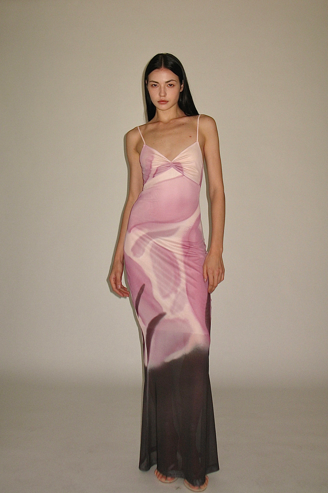SCARLET SAGE Gradient Mesh Fitted Fishtail Dress