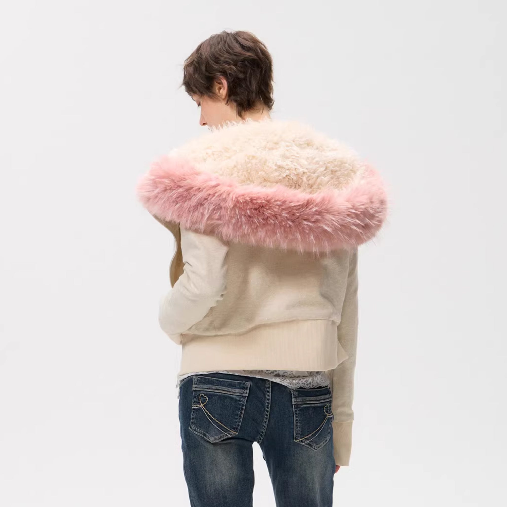 10AMSOTIIIIIIRED Sherpa-Lined Faux Fur Hooded Bomber Jacket