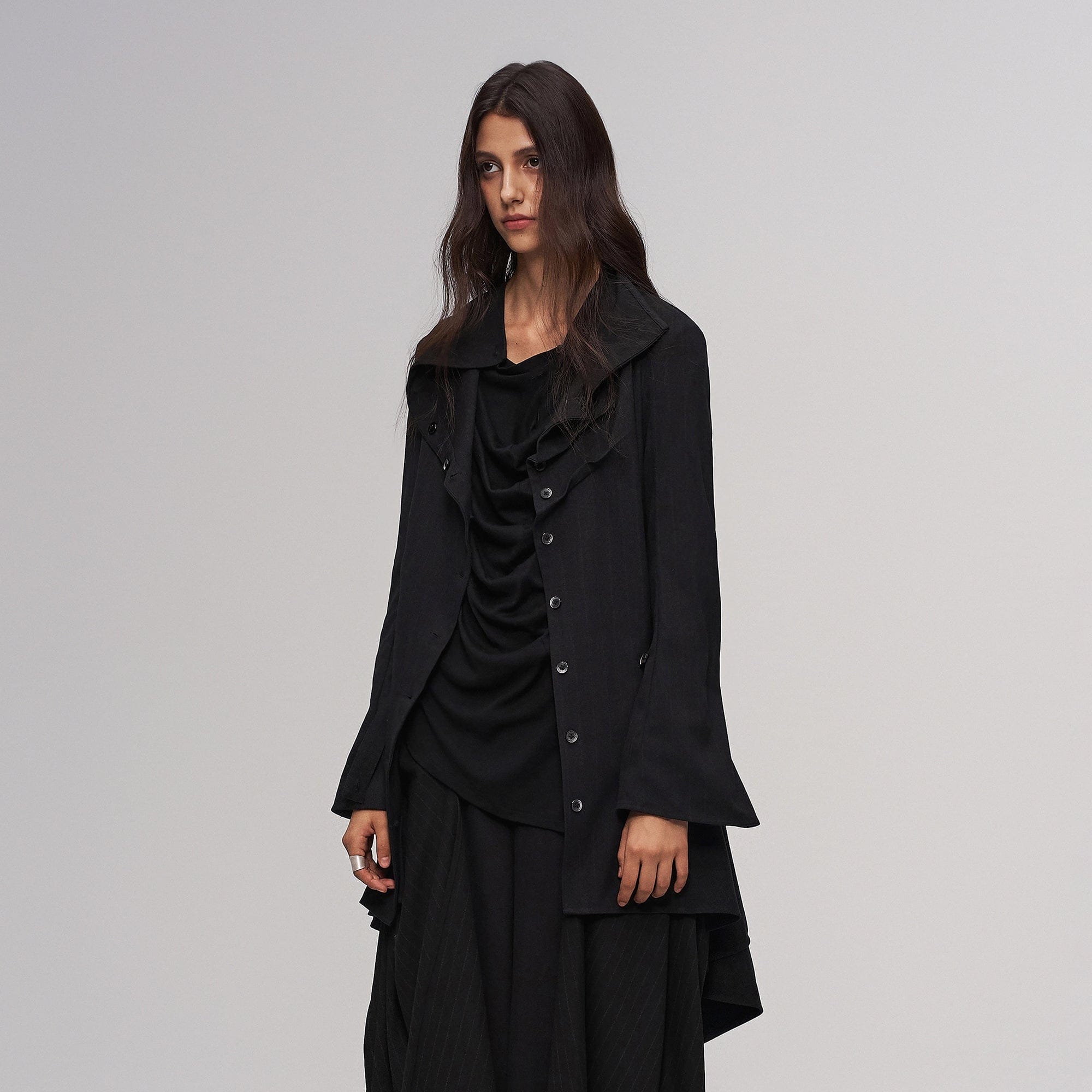 ILNya Nieternite Nifutur Cowl Neck Layered Flared Coat