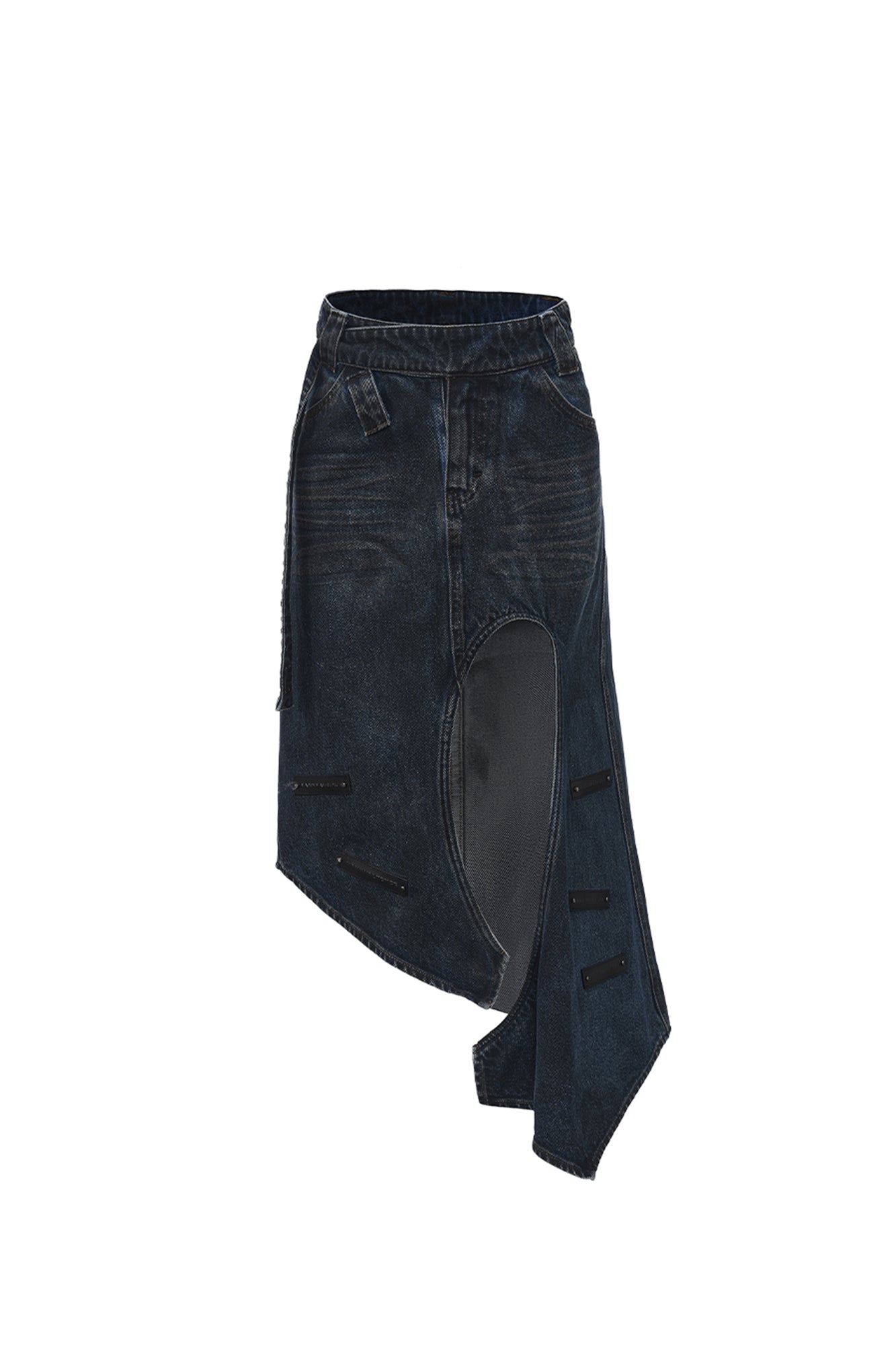 VANN VALRENCE Asym Cut-Out Deconstructed Denim Skirt