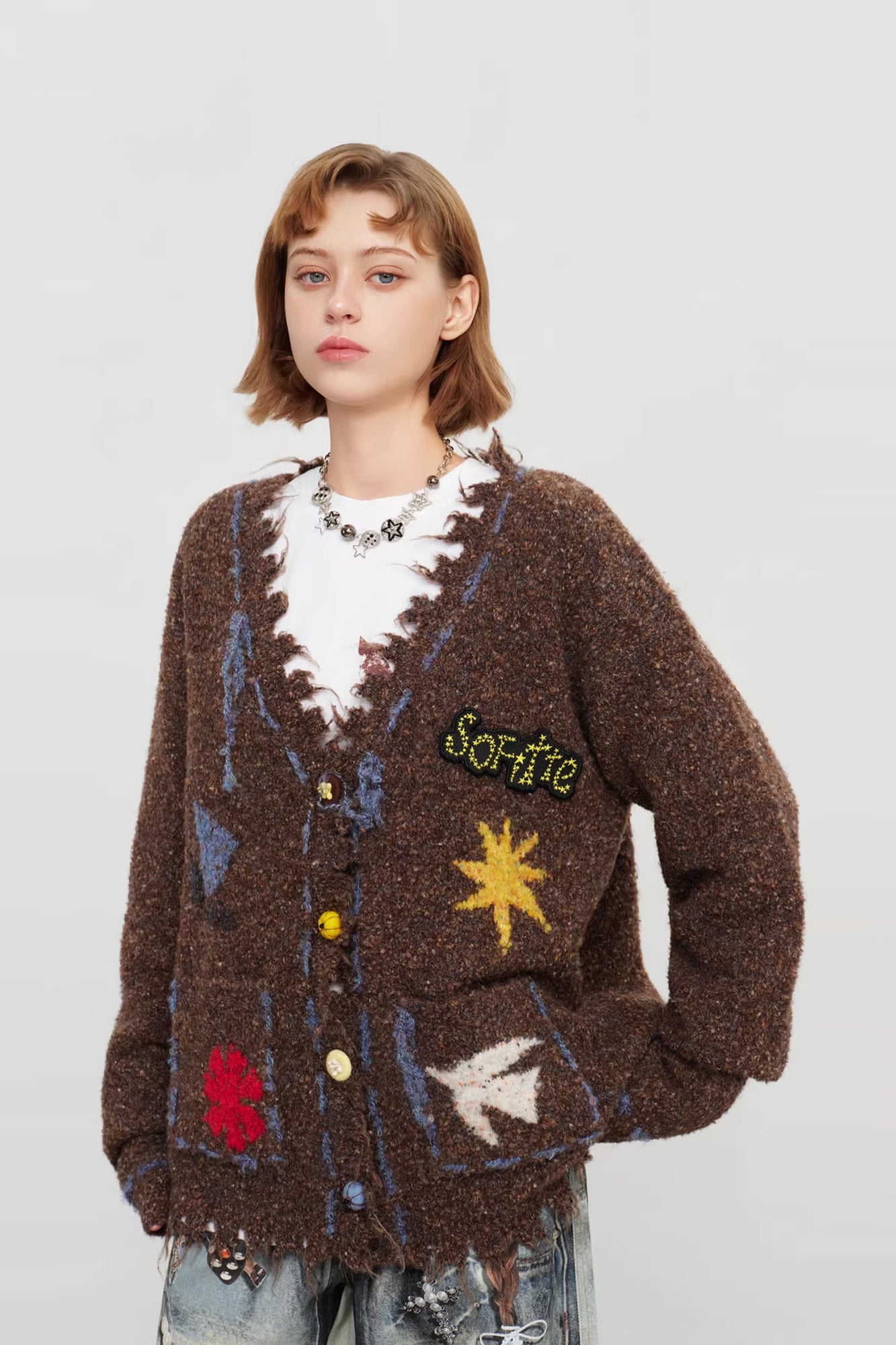 SOFITTE Intarsia Graphic Fringe-Trim Cardigan