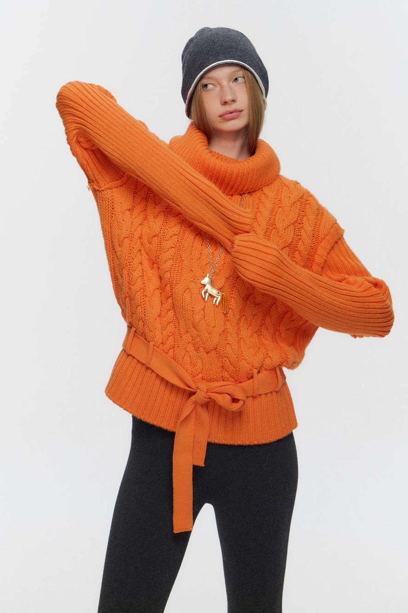 10AMSOTIIIIIIRED Spliced Cable-Knit Wool-Blend Belted Sweater