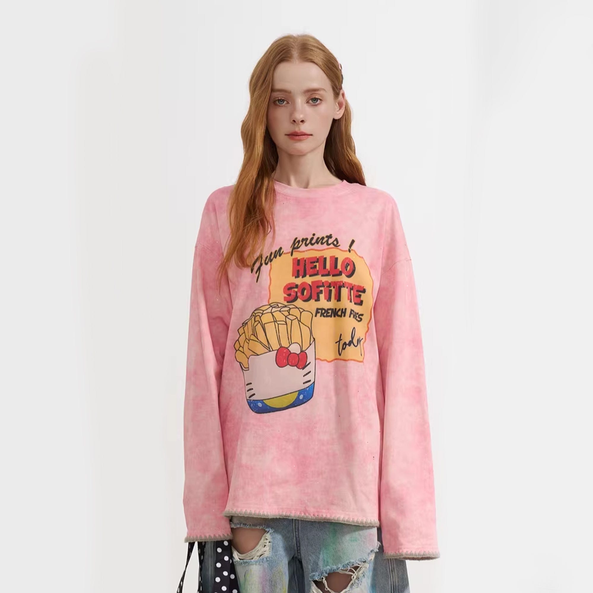 SOFITTE Distressed Fries Graphic Long-Sleeve Tee