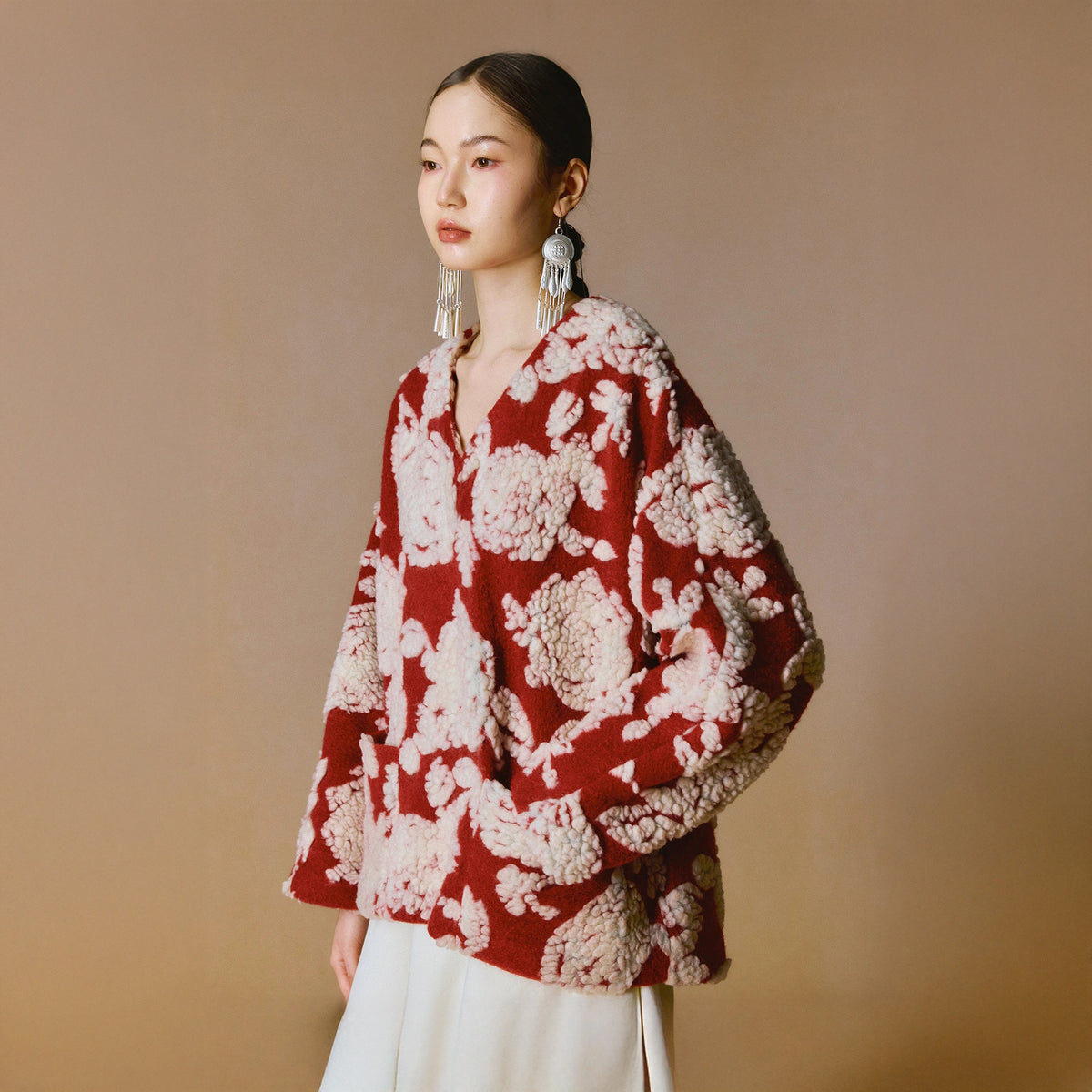 YUANYE Wool-Blend Floral Jacquard Jacket
