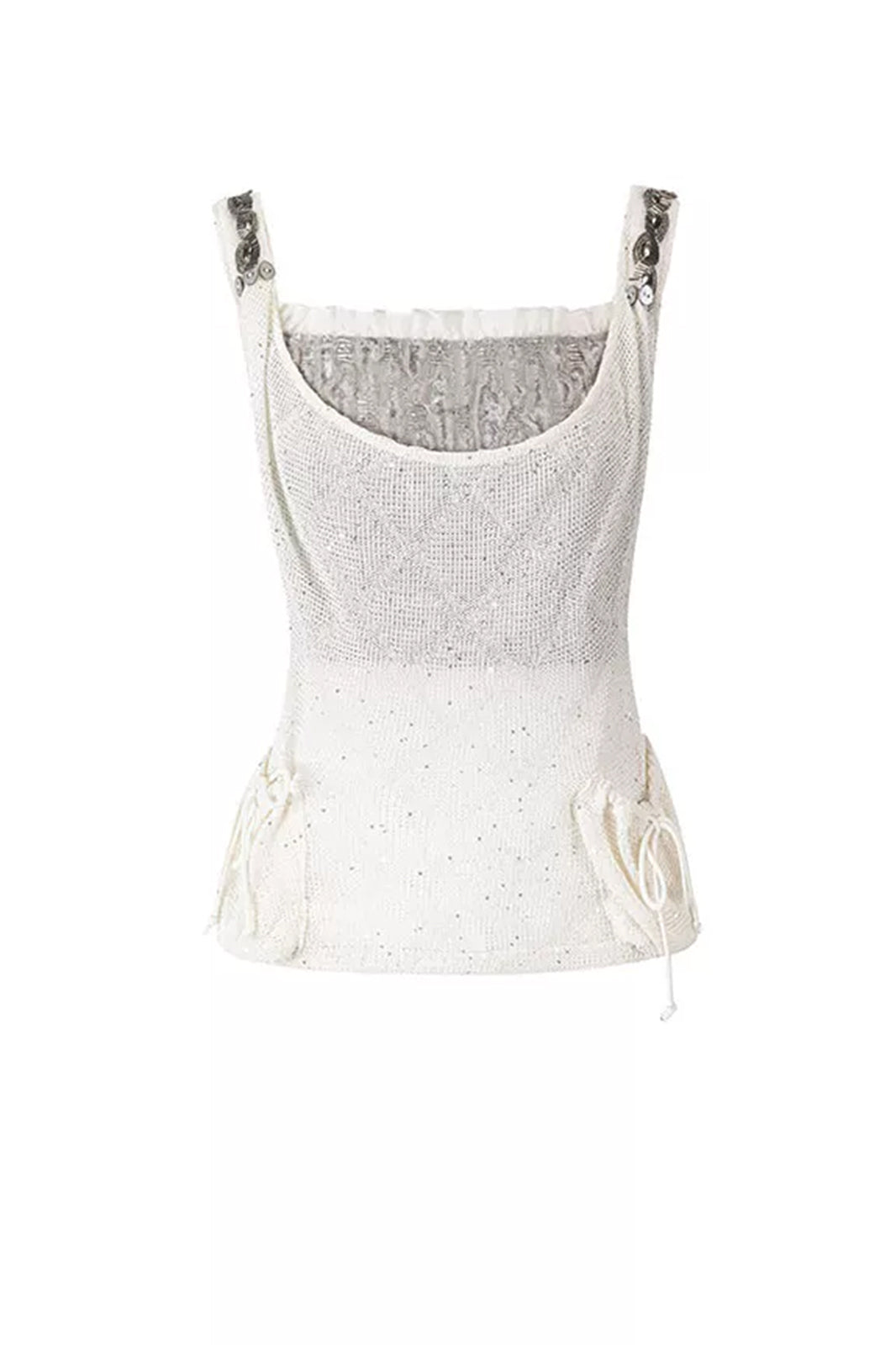 CESTNOUS Sheer Openwork Cowl Tank Top