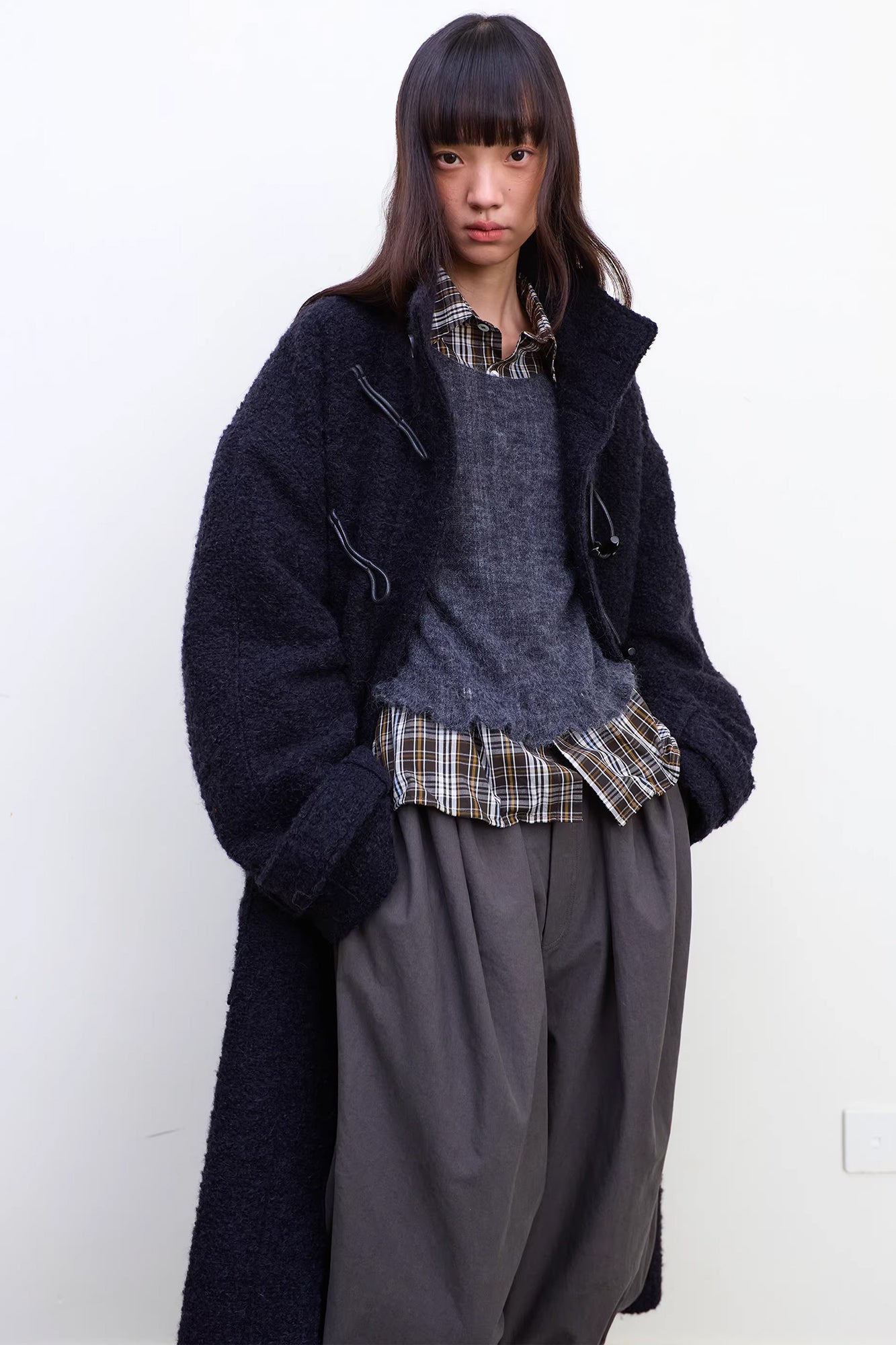 NEVERSEEZ Bouclé Wool-Blend Toggle Longline Coat