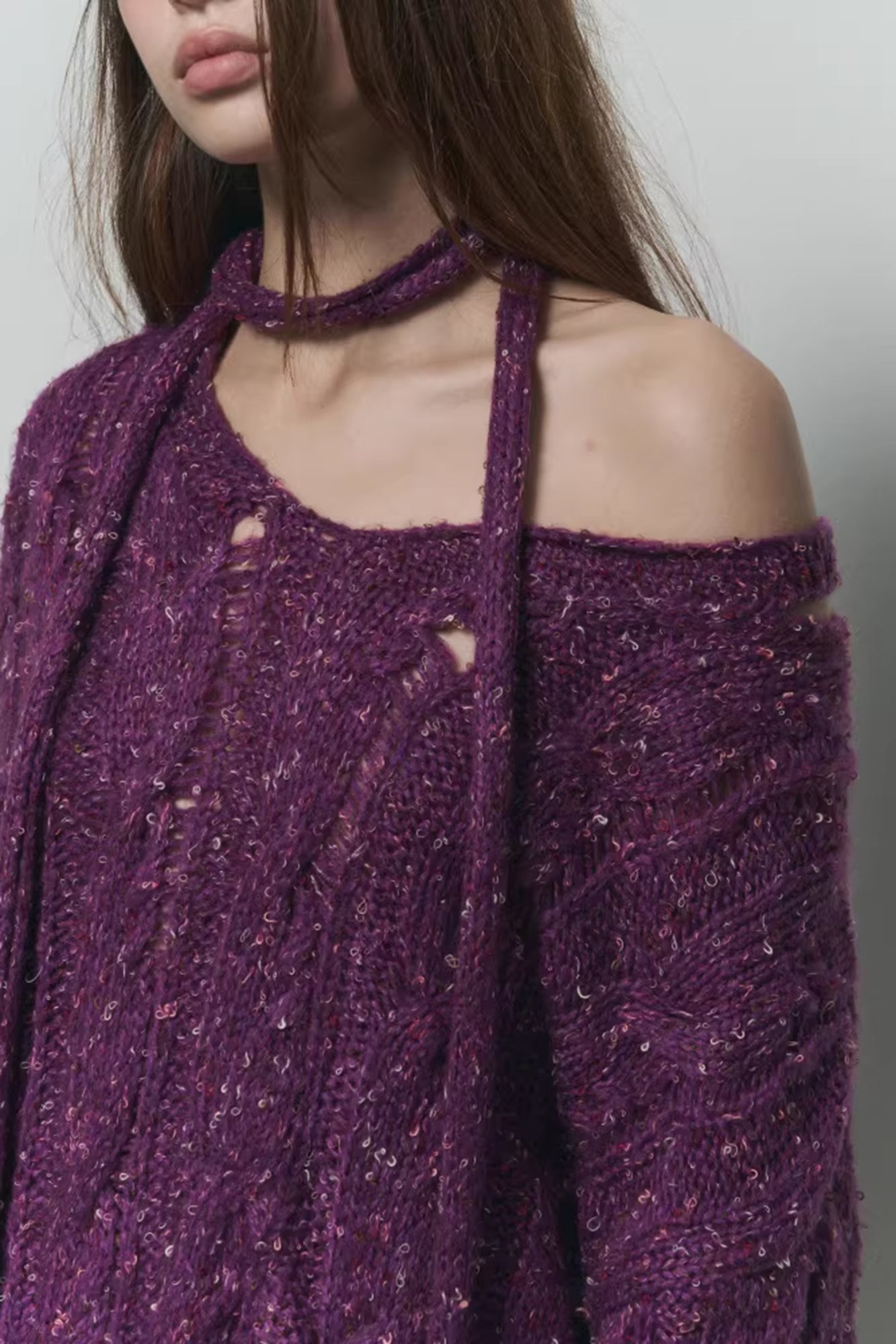 10AMSOTIIIIIIRED Distressed Sequin Open-Knit Sweater