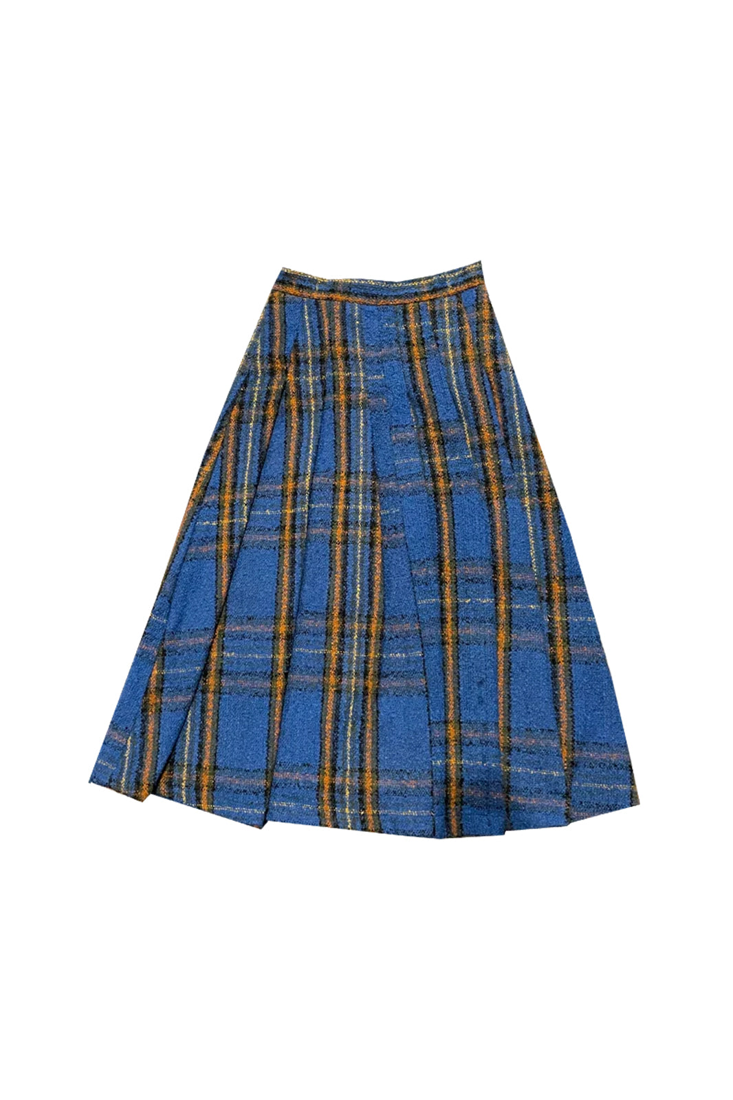 NOPMOB Retro Plaid Pleated Wool-Blend Midi Skirt
