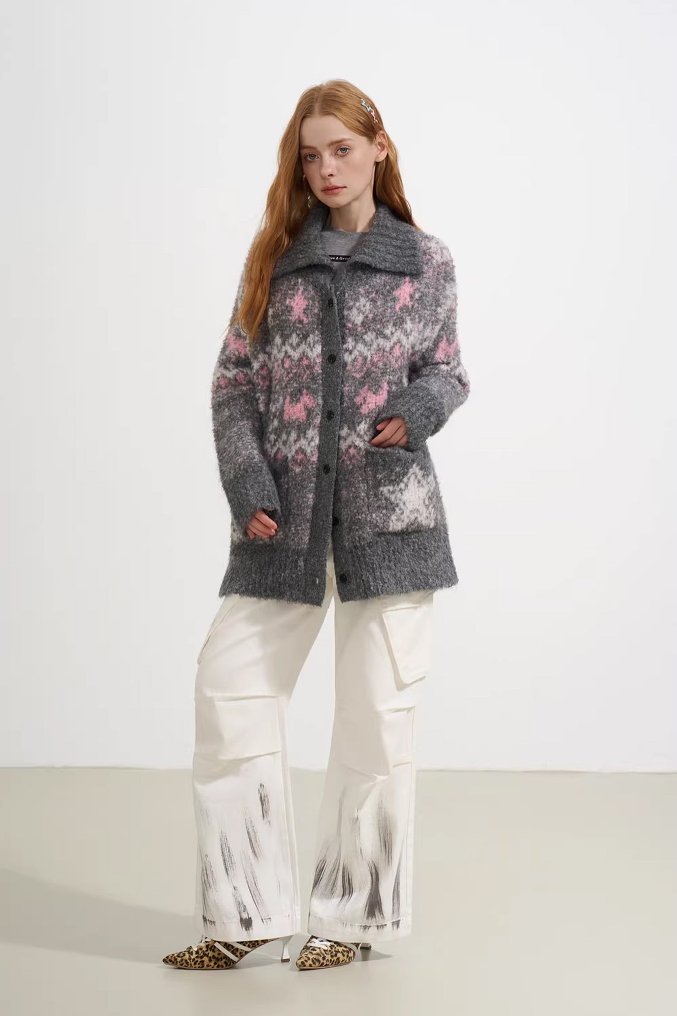 SOFITTE Labeled Fair Isle Bouclé Knit Cardigan