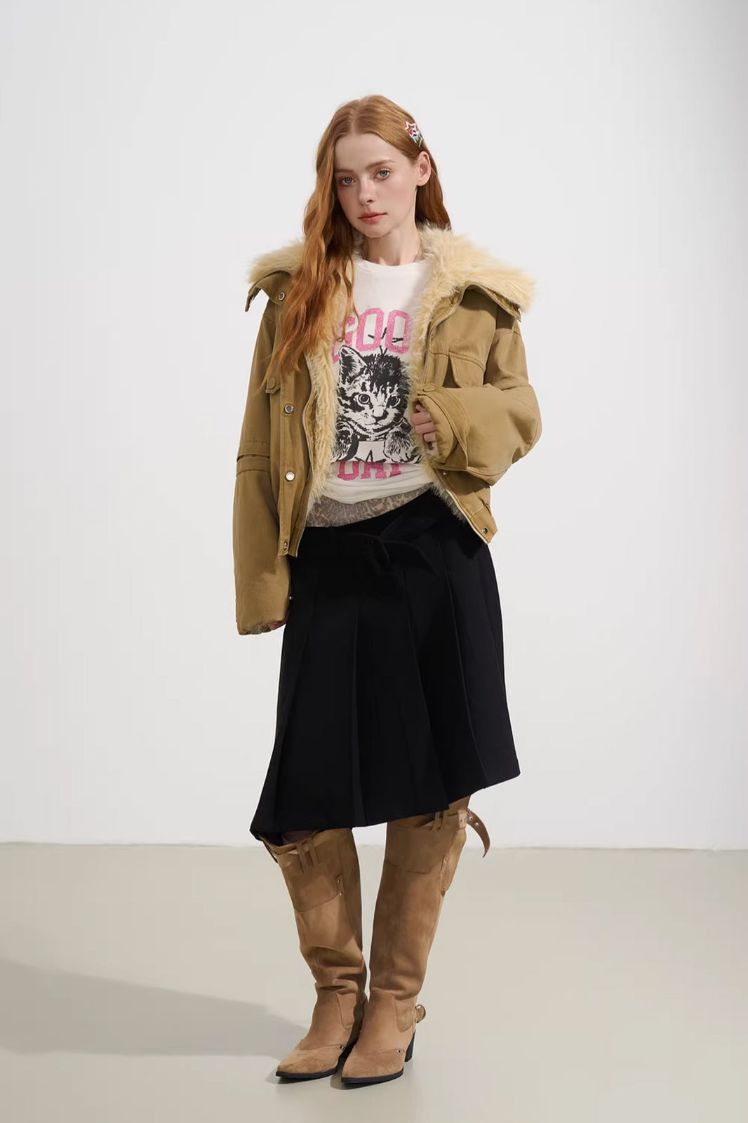 SOFITTE Leopard-Waist Belted Pleated Mini Skirt