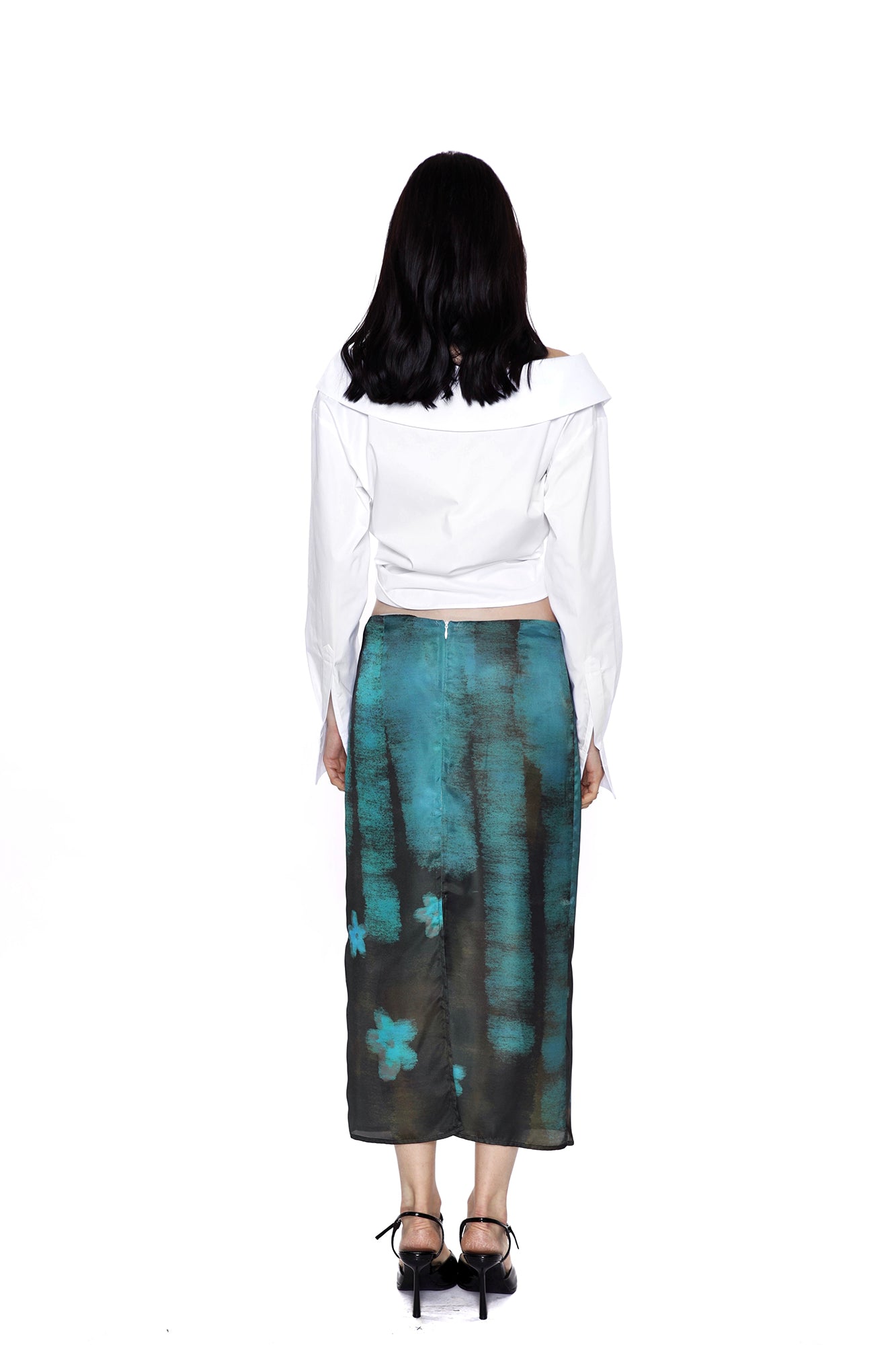 SCARLET SAGE Gradient Full-Print Satin Midi Skirt
