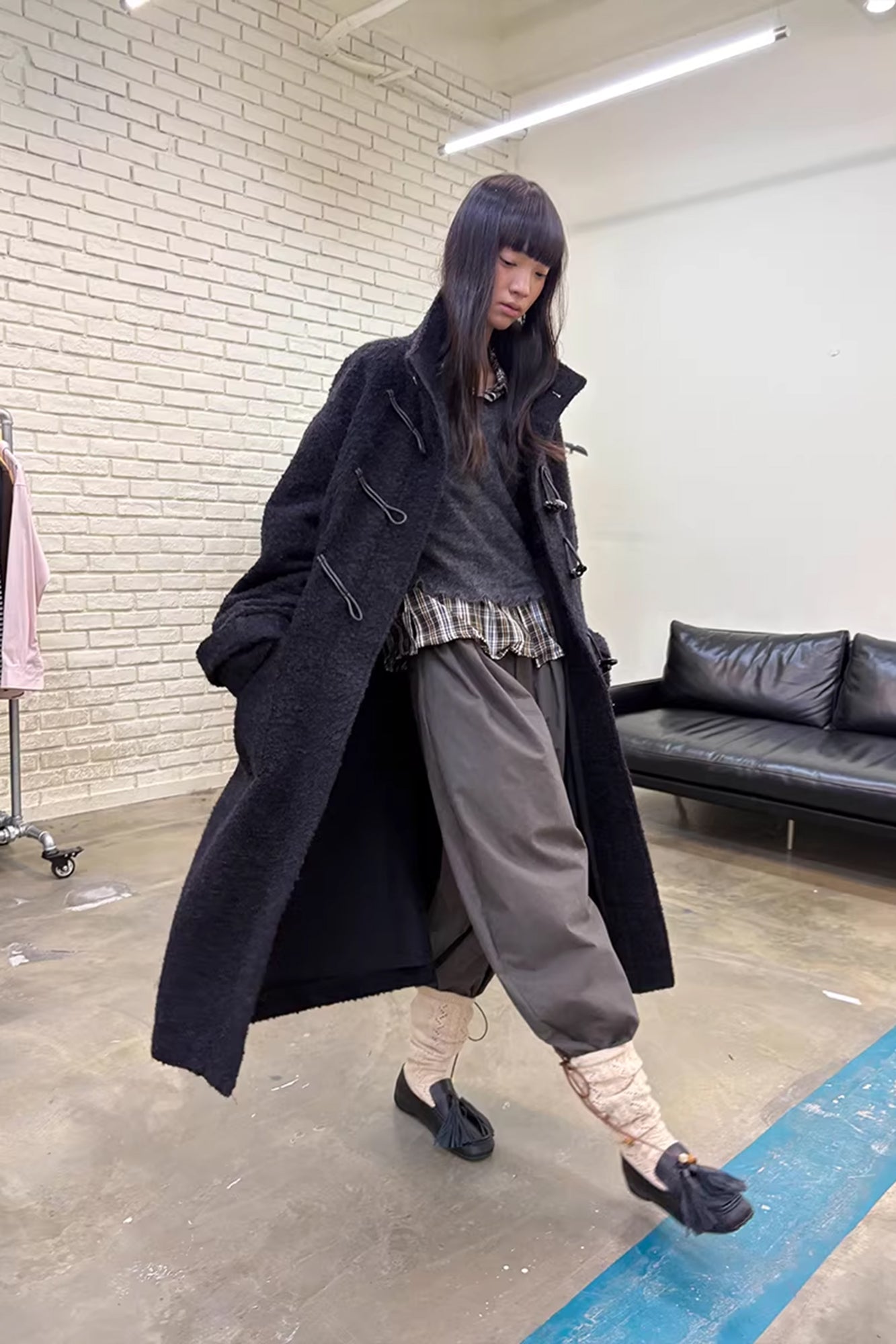 NEVERSEEZ Bouclé Wool-Blend Toggle Longline Coat
