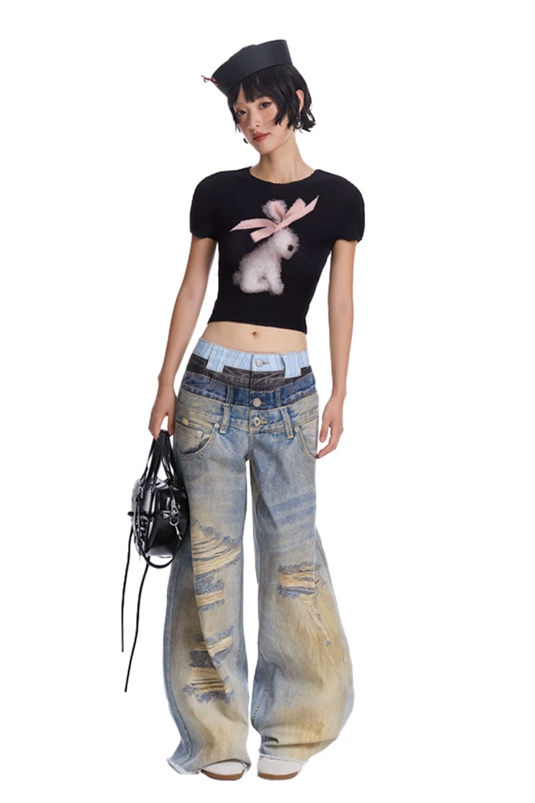 MOF Bunny Graphic Pleated T-Shirt