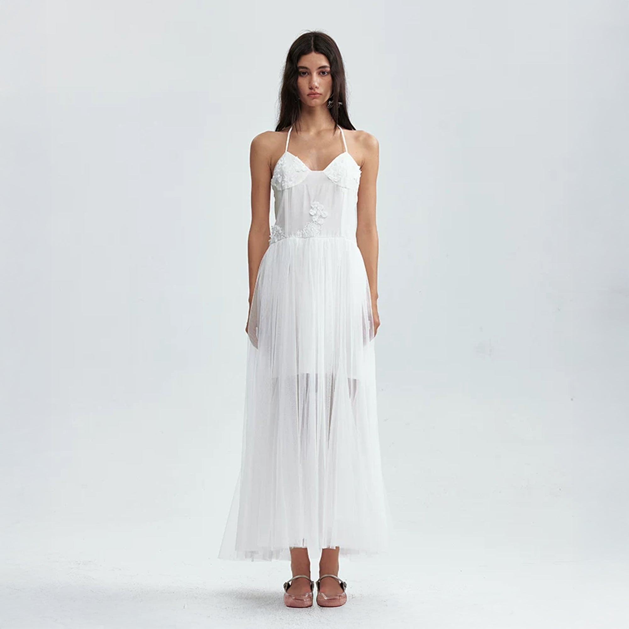 LAYERS Floral Embellished Halter Maxi Dress