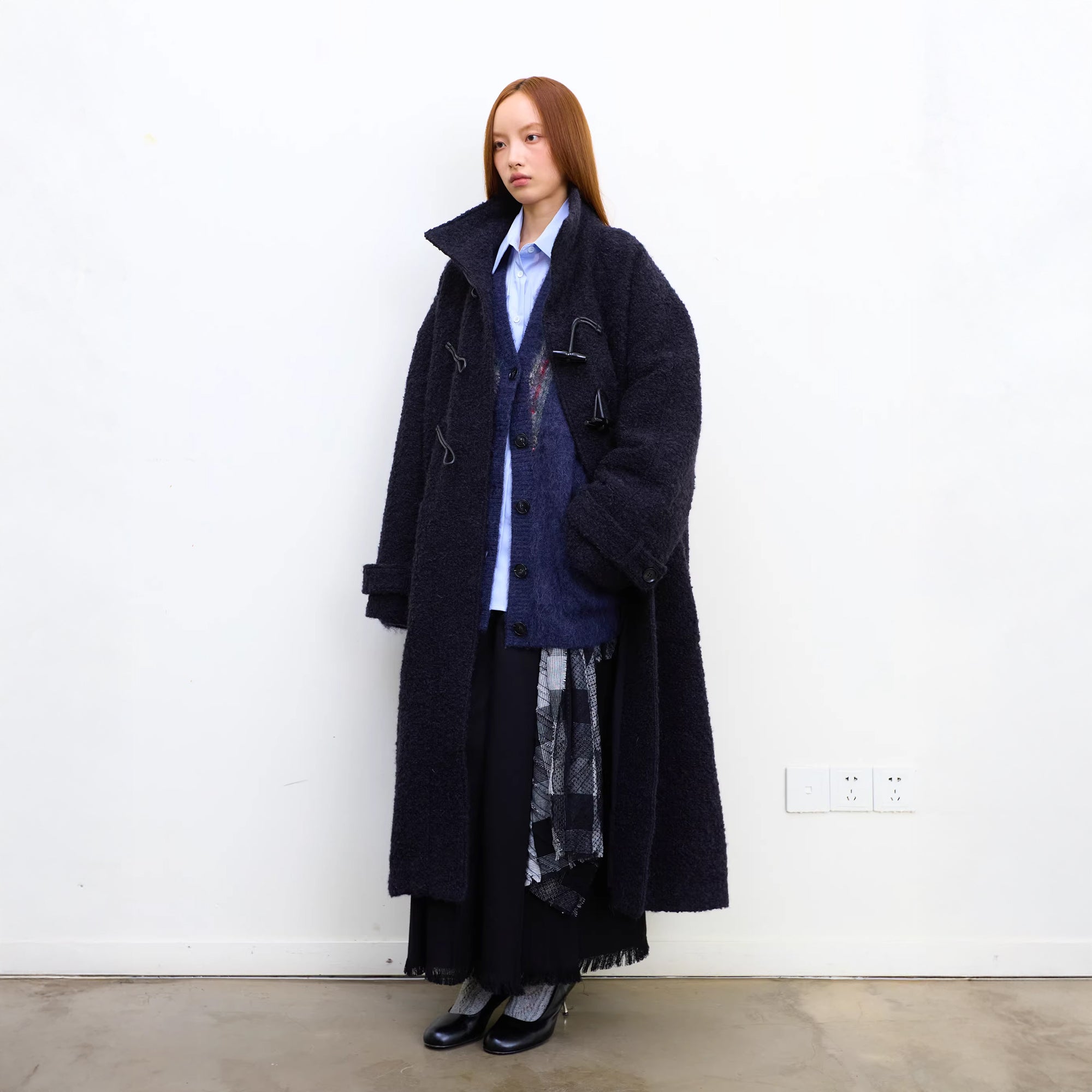 NEVERSEEZ Bouclé Wool-Blend Toggle Longline Coat