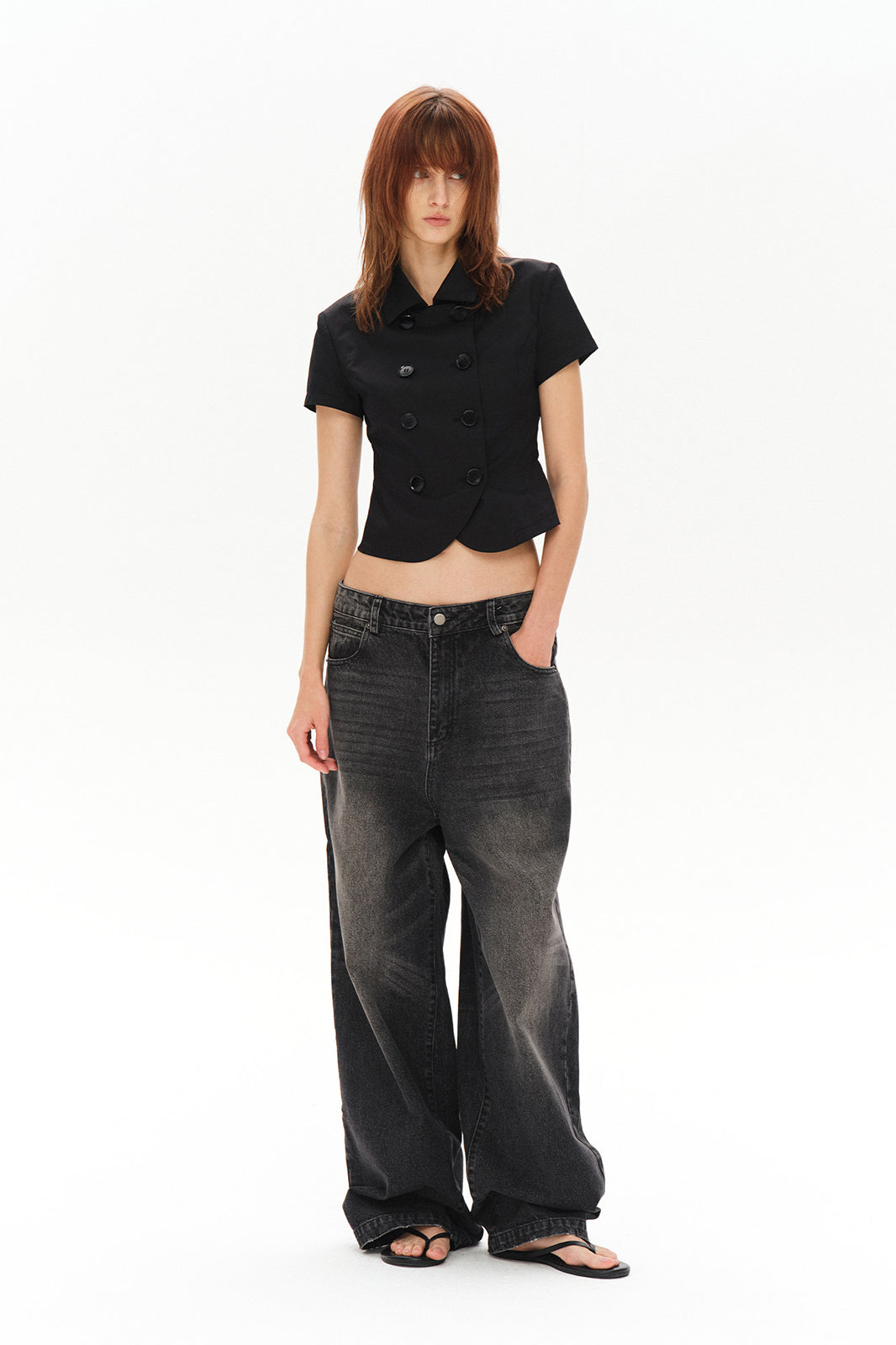 COSTUSTOOT Double-Breasted Cropped Half Shirt