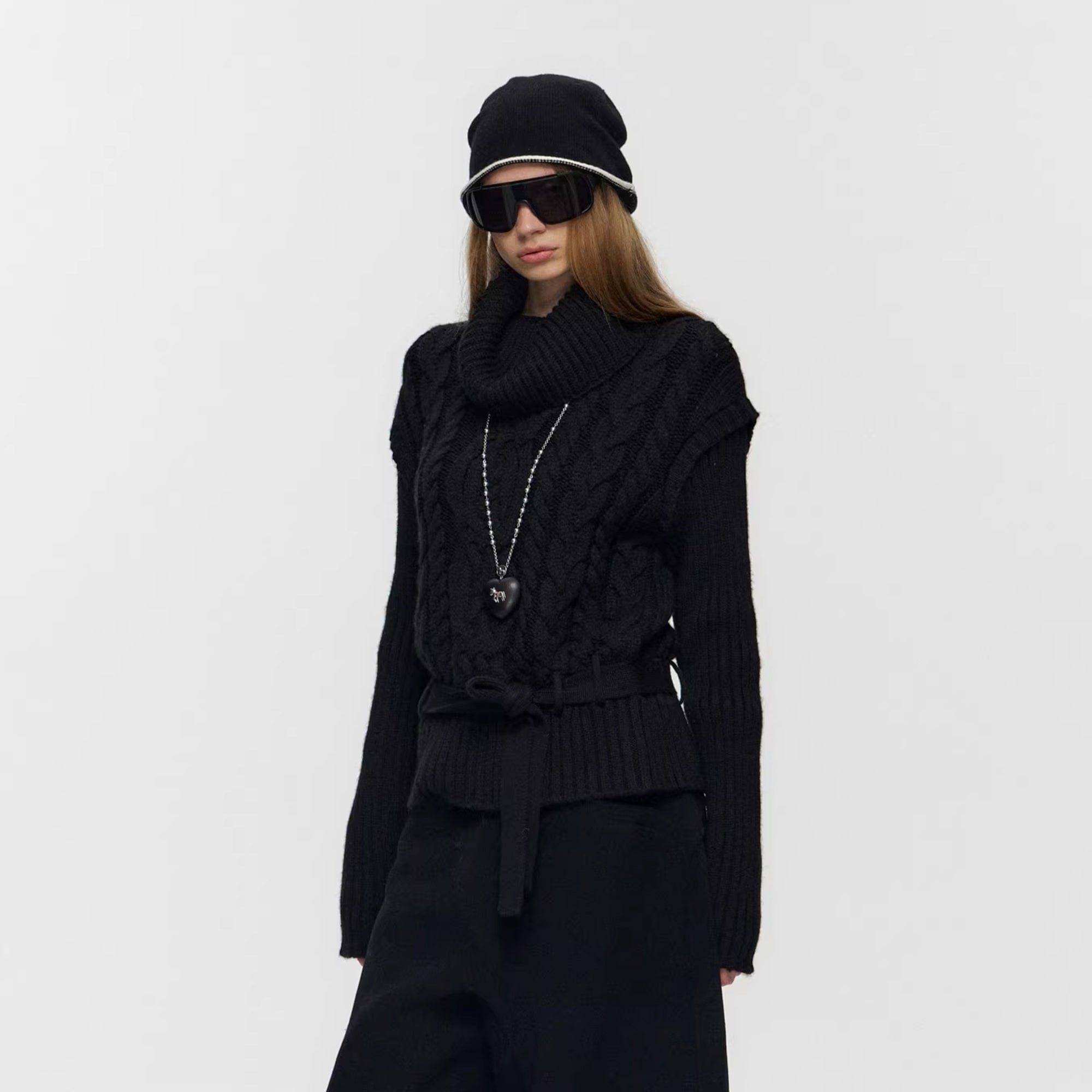 10AMSOTIIIIIIRED Spliced Cable-Knit Wool-Blend Belted Sweater