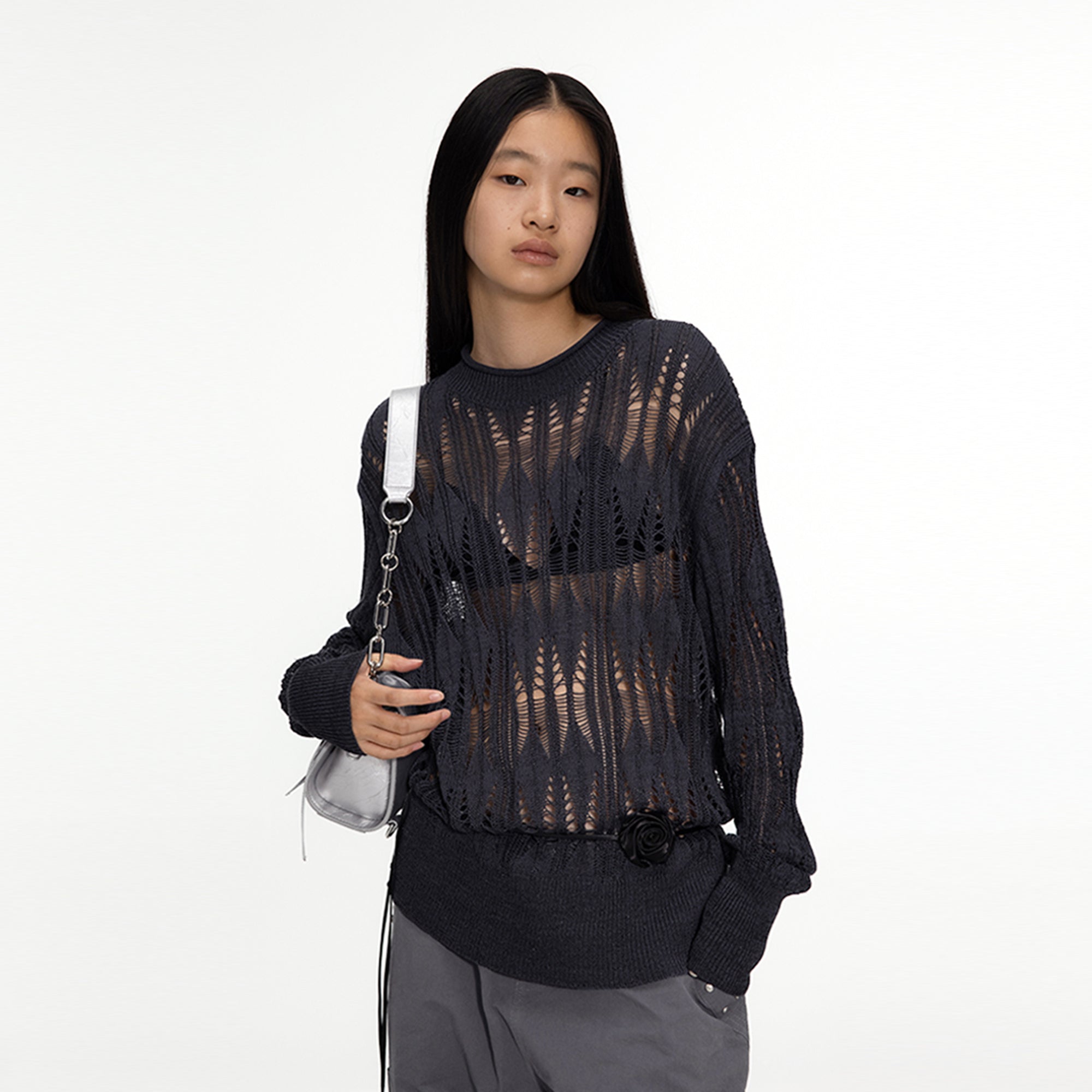OINIMI Geometric Open-Knit Pullover