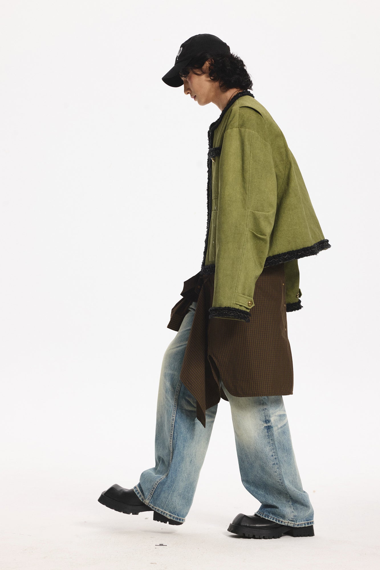 LEONSENSE Paneled Fleece Trim Paint-Splattered Jacket