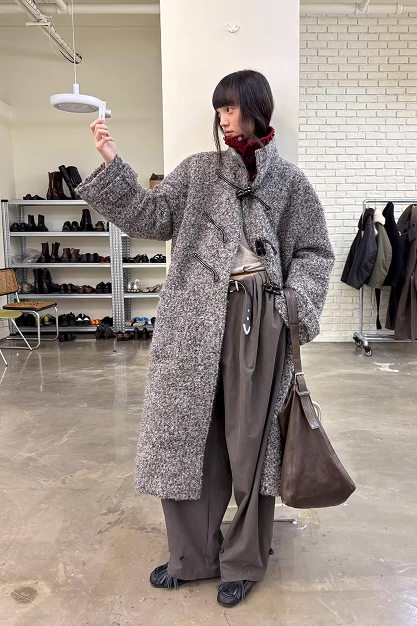NEVERSEEZ Bouclé Wool-Blend Toggle Longline Coat