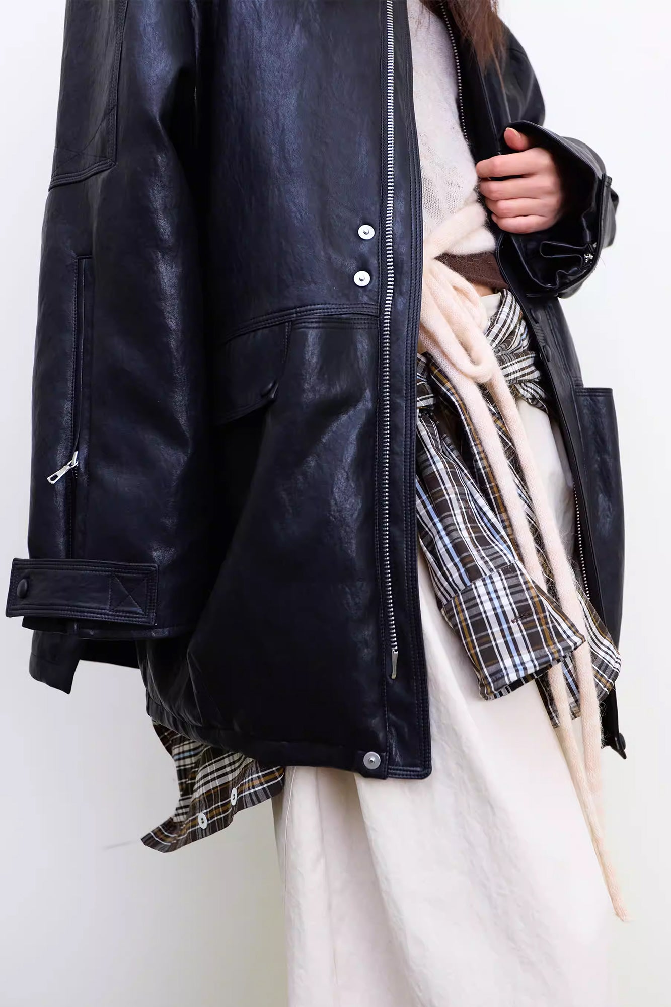 NEVERSEEZ Quilted Faux Leather Stand-Collar Utility Jacket