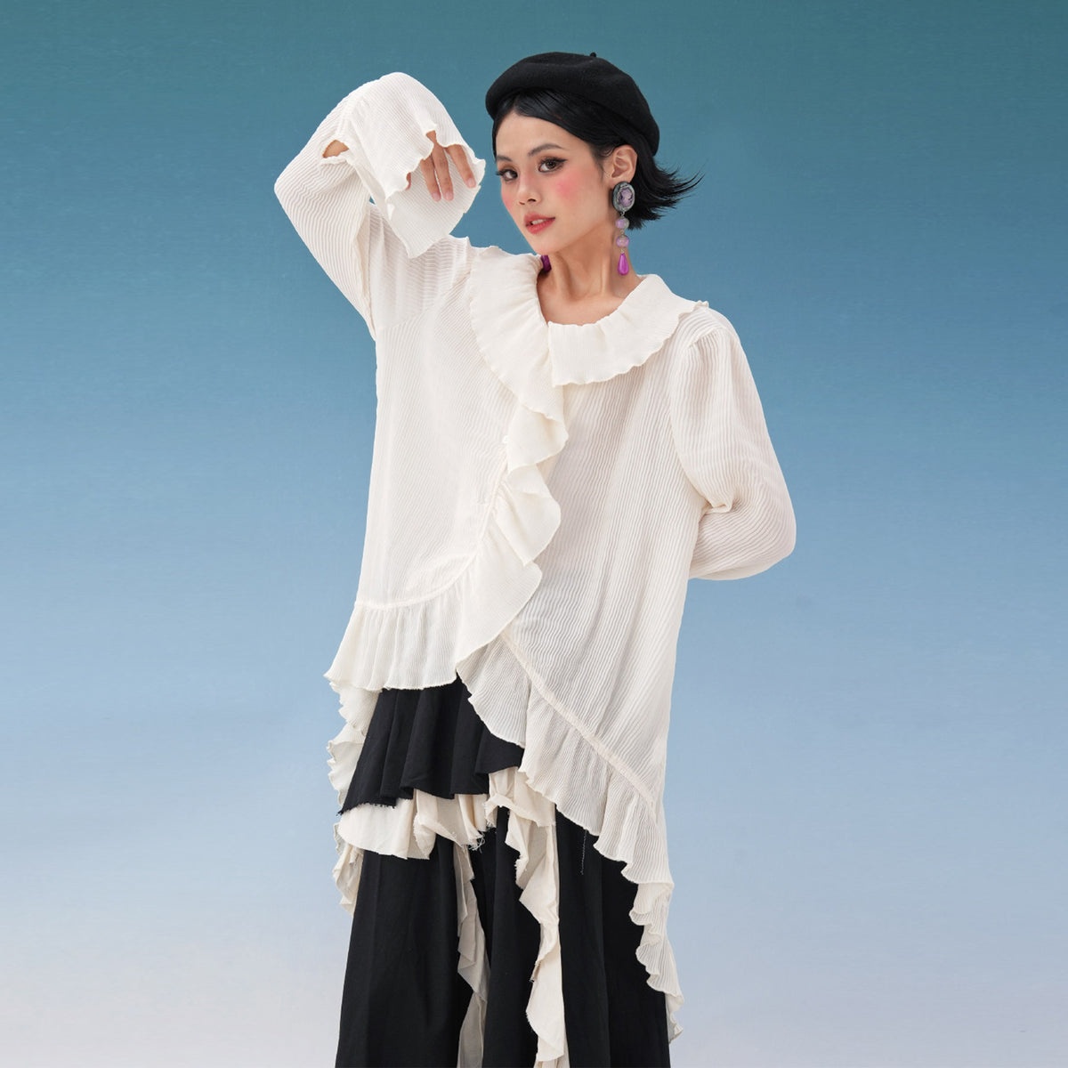 NOPMOB Crinkled Ruffle-Trim Shirt