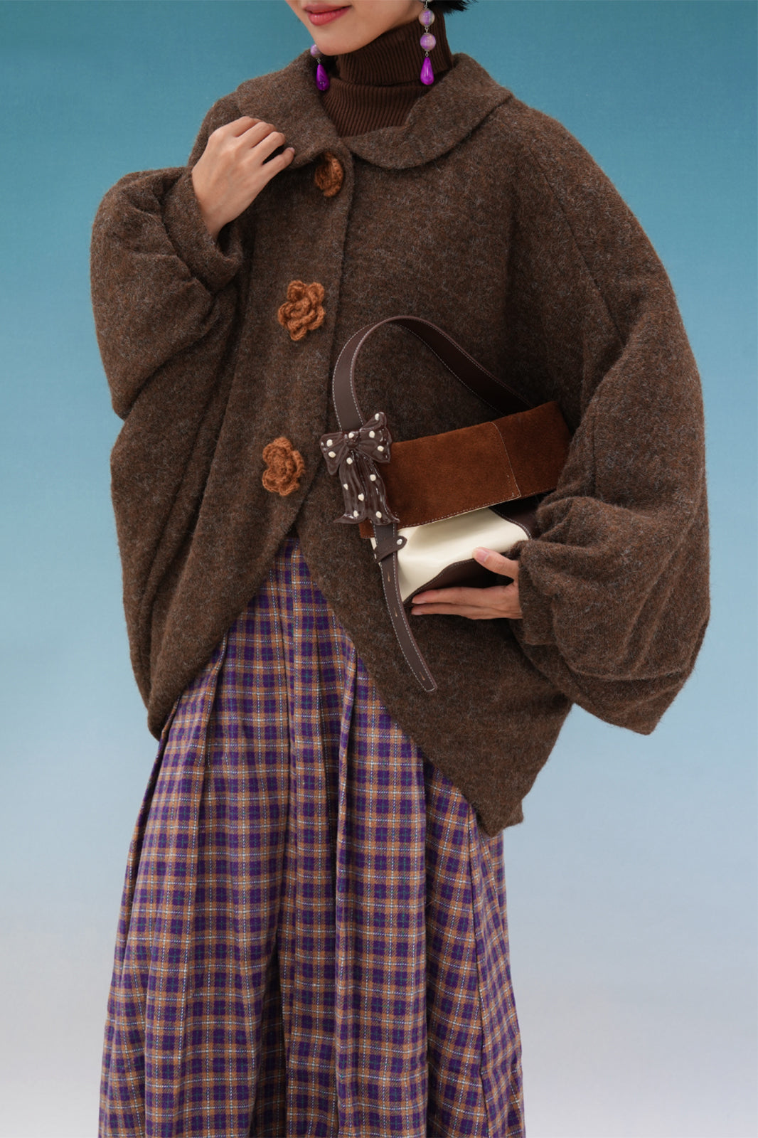 NOPMOB Retro Cocoon-Silhouette Padded Cape Coat