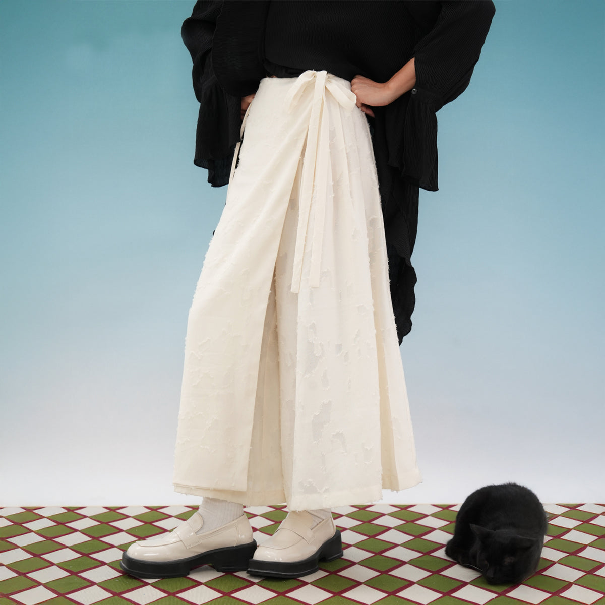 NOPMOB Deconstructed Jacquard Frayed Wide-Leg Culottes