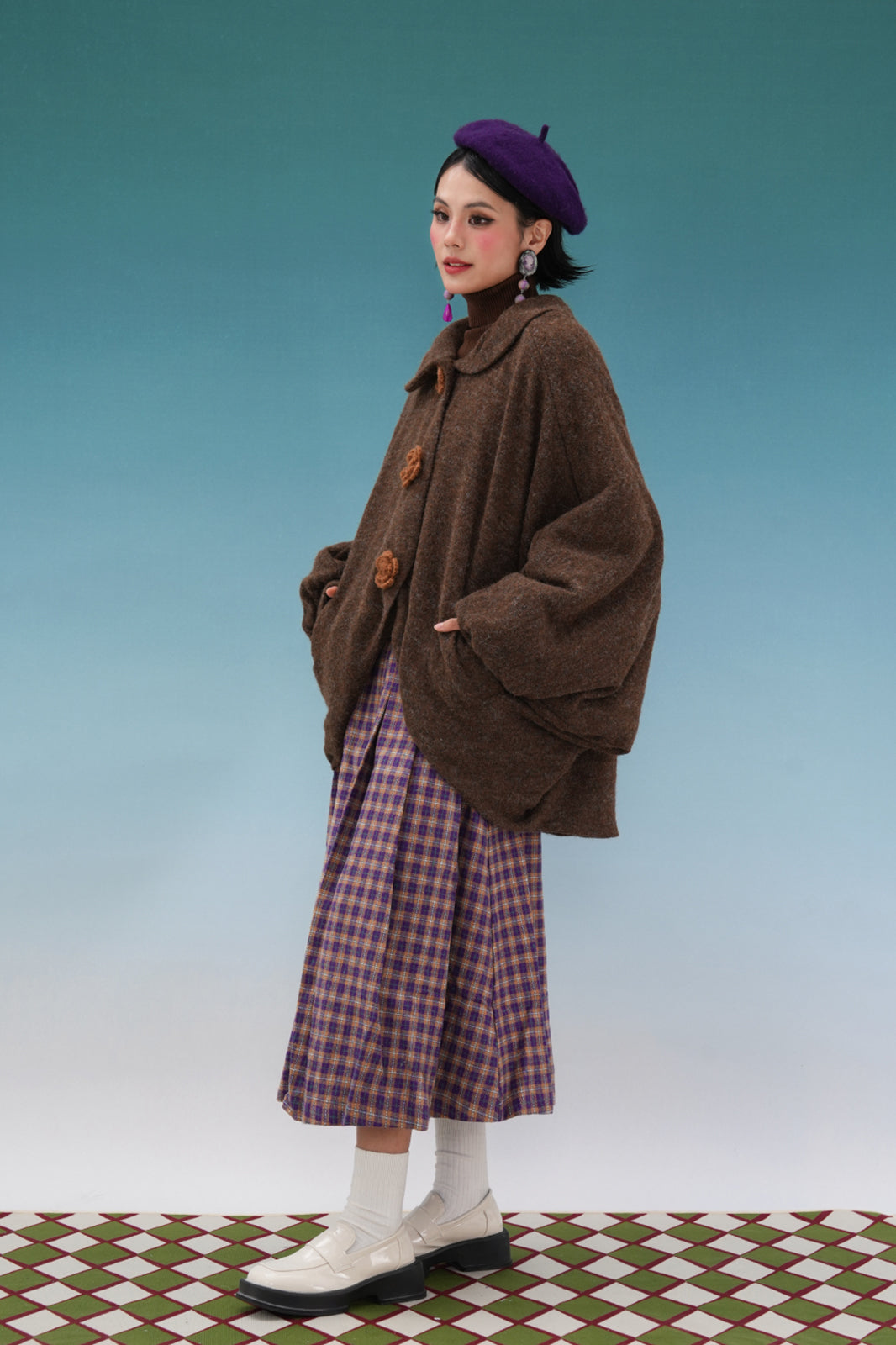 NOPMOB Retro Cocoon-Silhouette Padded Cape Coat