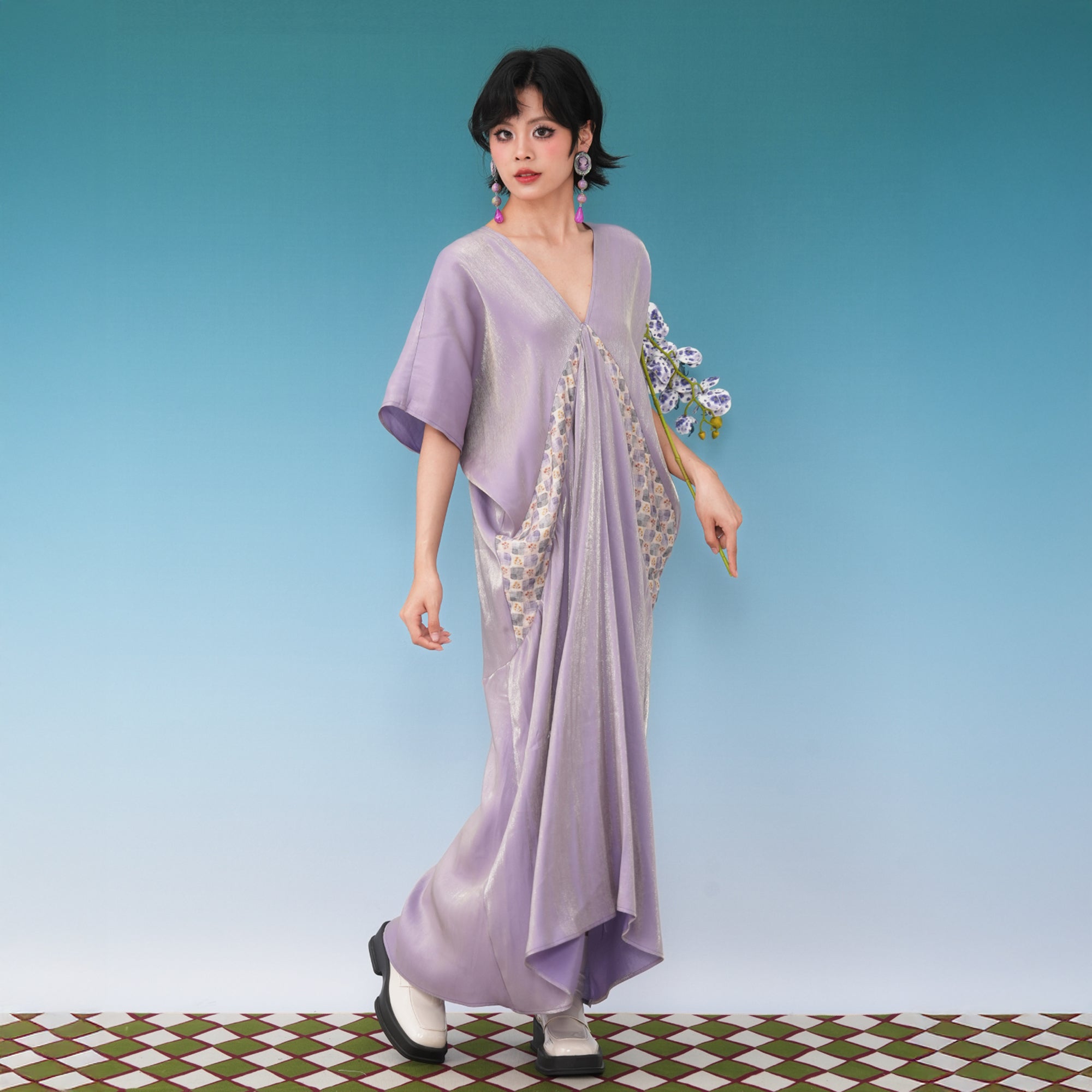 NOPMOB Spliced Luster Draped Maxi Dress