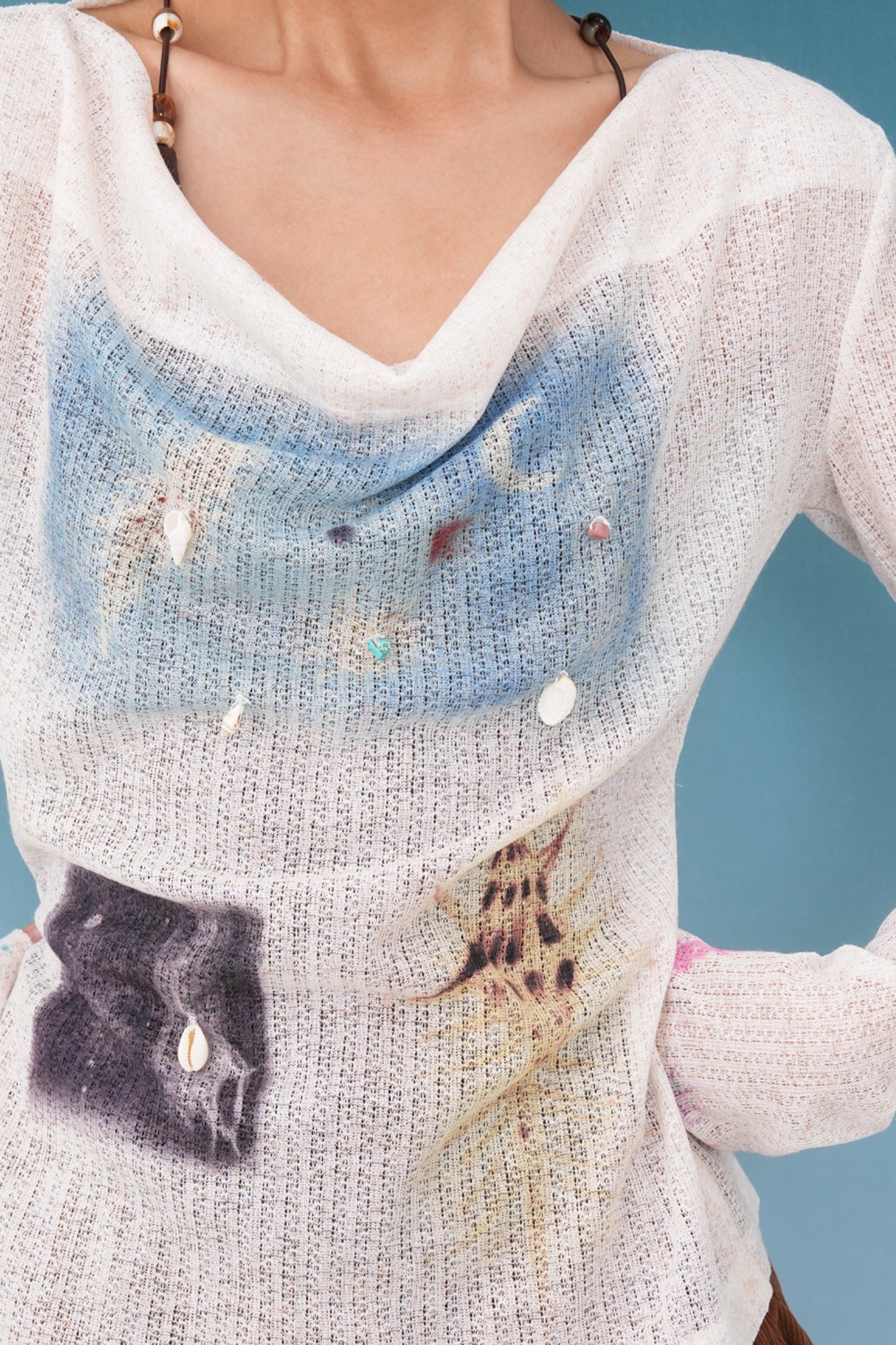 NOPMOB Shell Graphic Knit Top & Beaded Cami Set