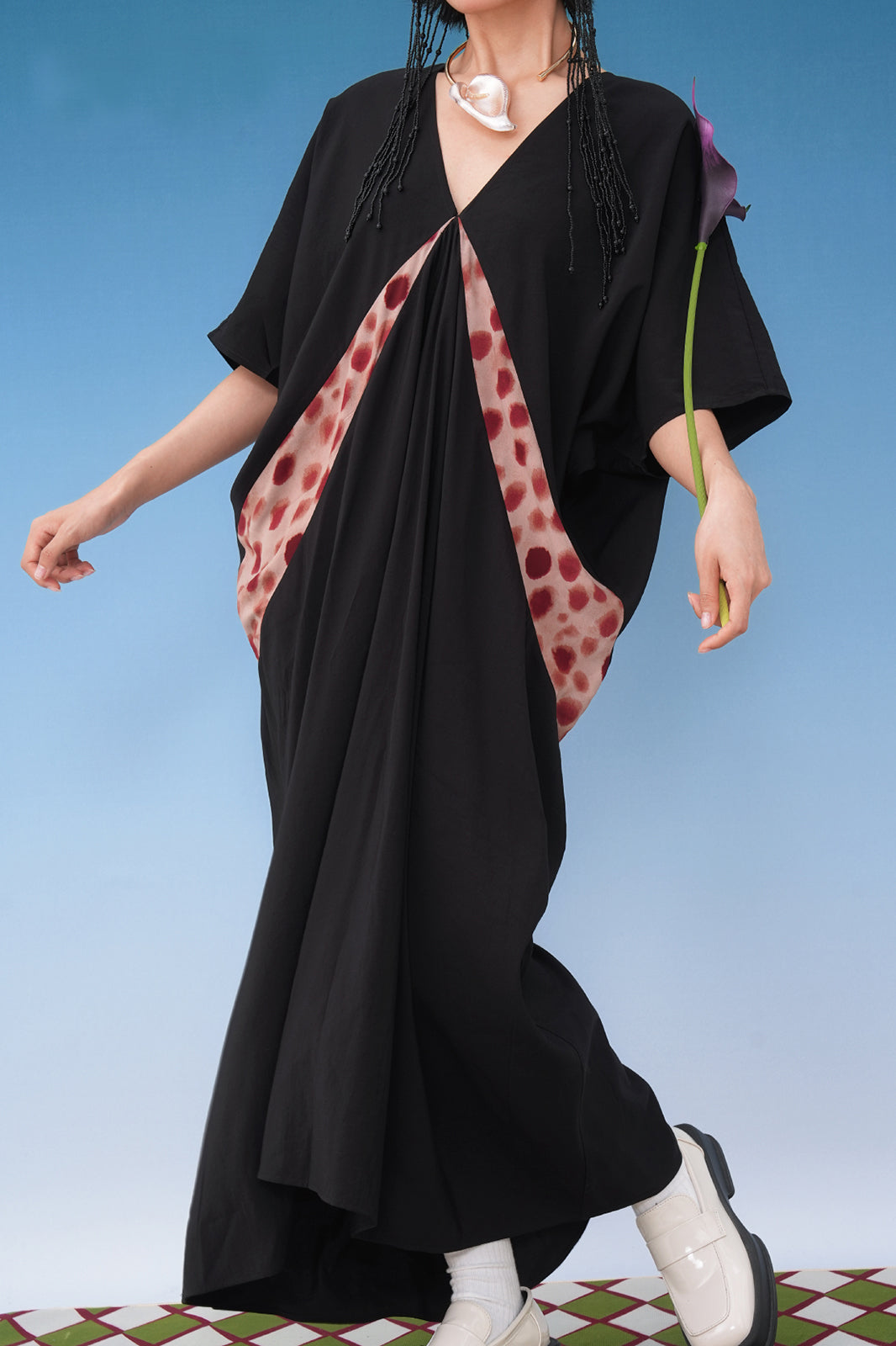 NOPMOB Dot Panel Draped Maxi Dress