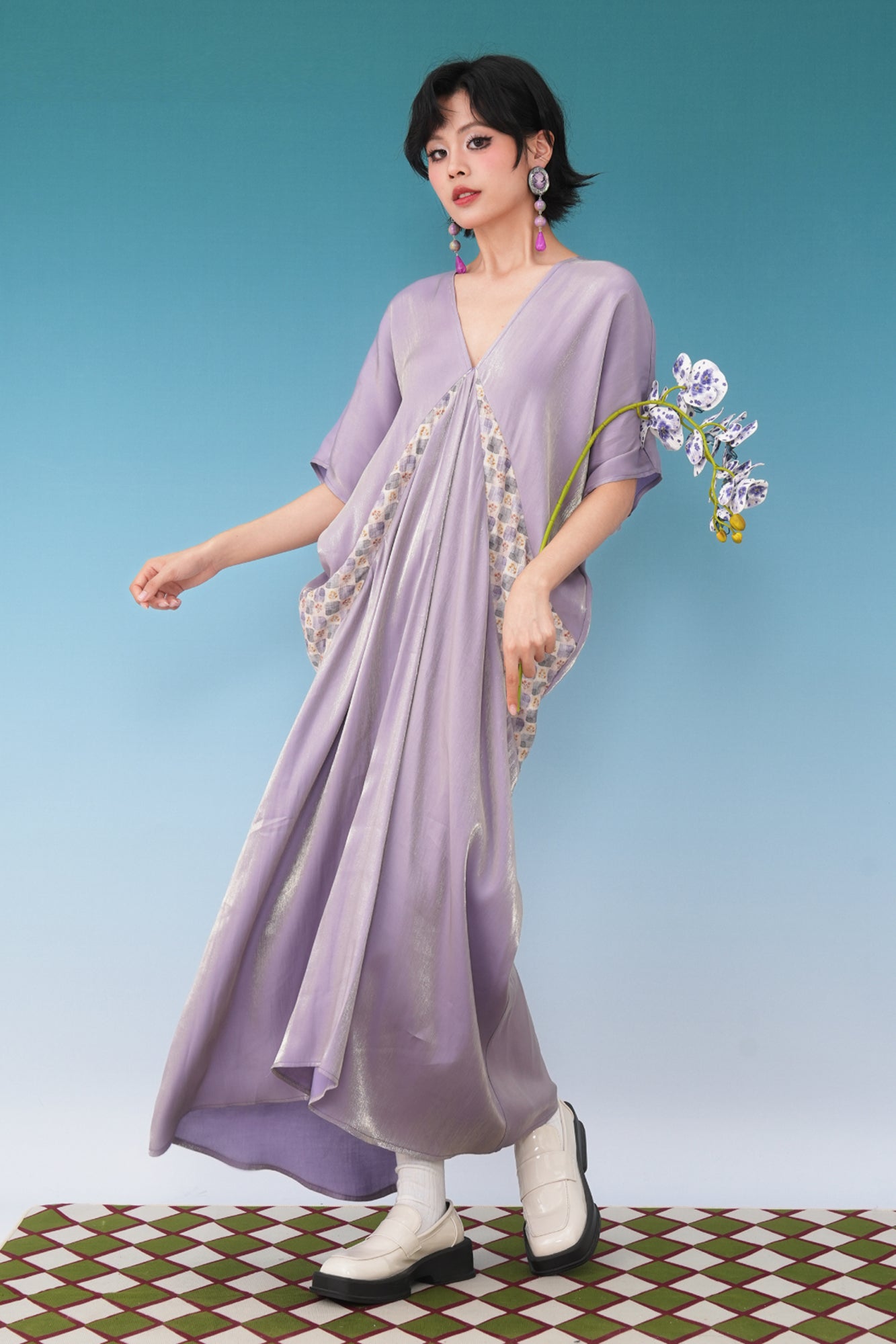 NOPMOB Spliced Luster Draped Maxi Dress