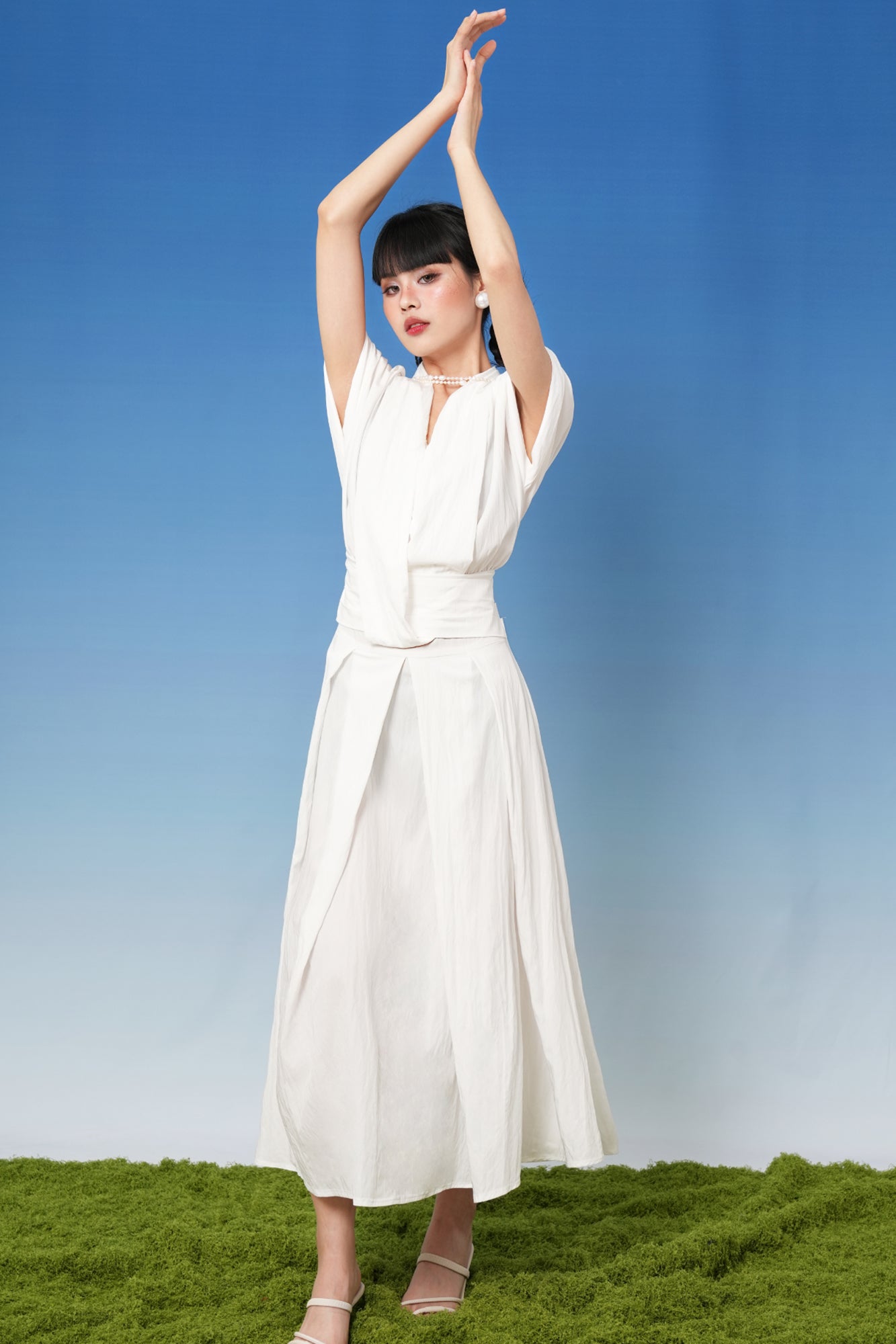 NOPMOB Scarf-Tie Pleated Maxi Dress
