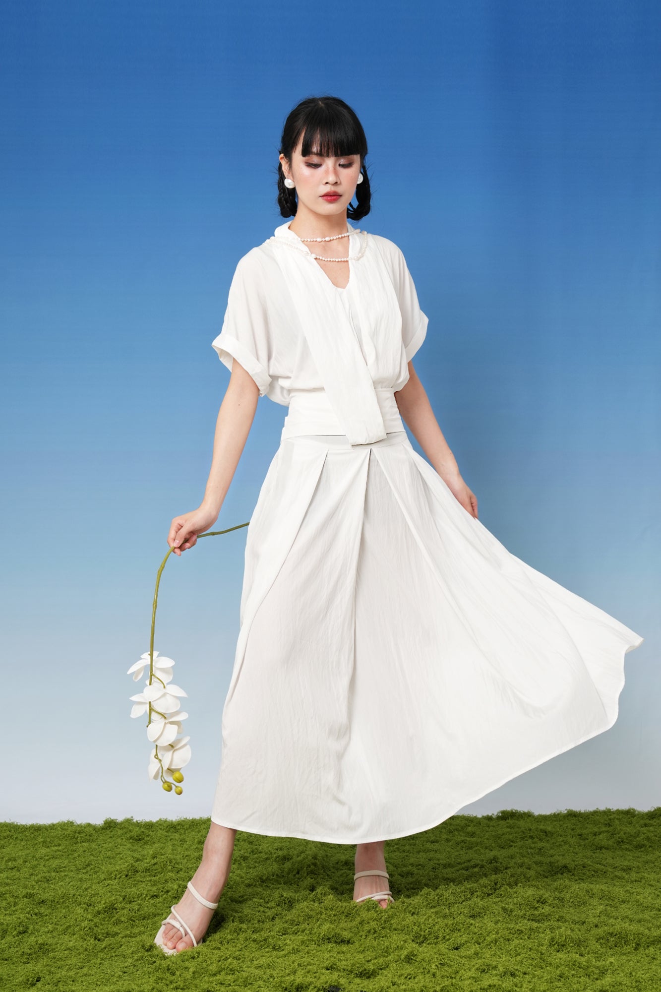 NOPMOB Scarf-Tie Pleated Maxi Dress