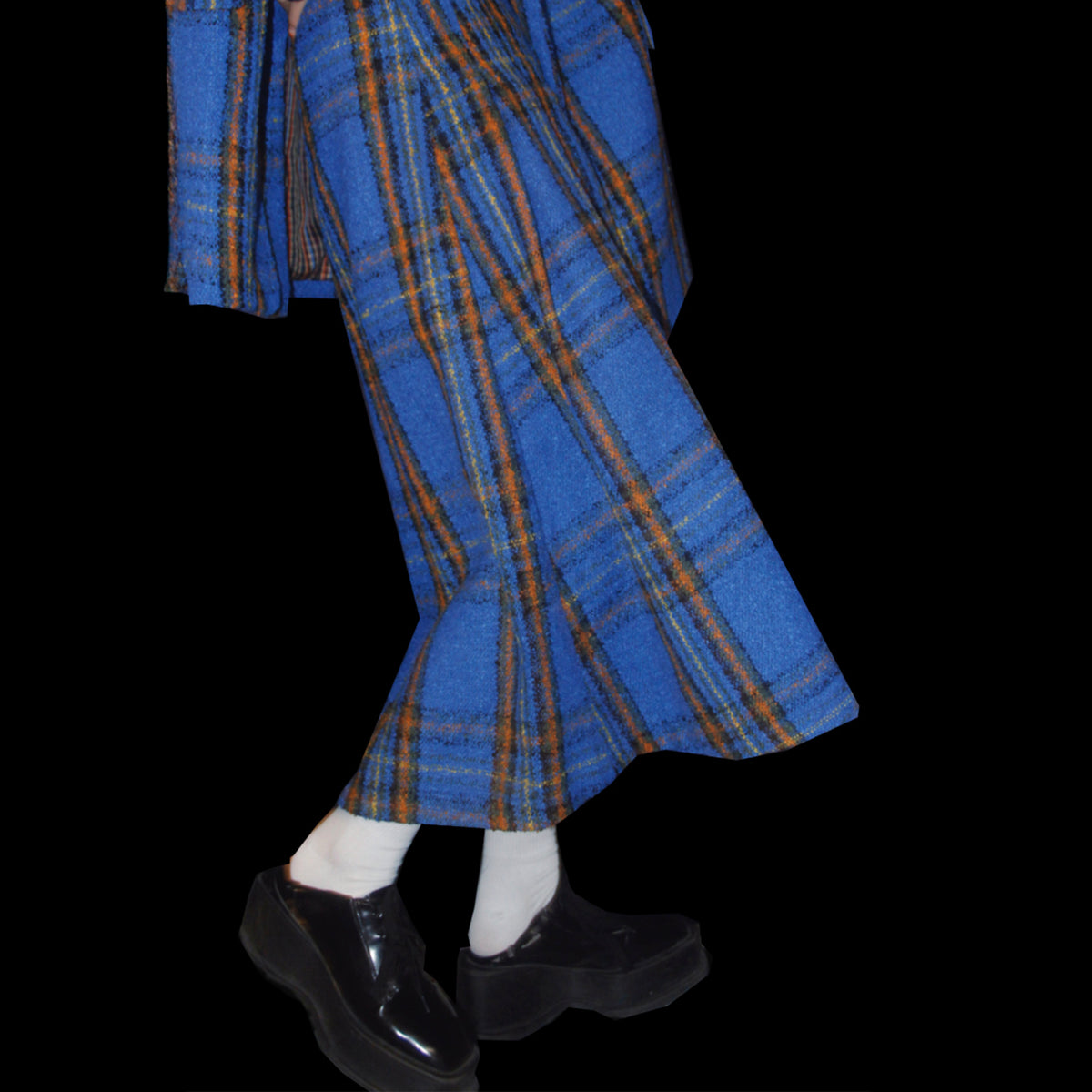 NOPMOB Retro Plaid Pleated Wool-Blend Midi Skirt