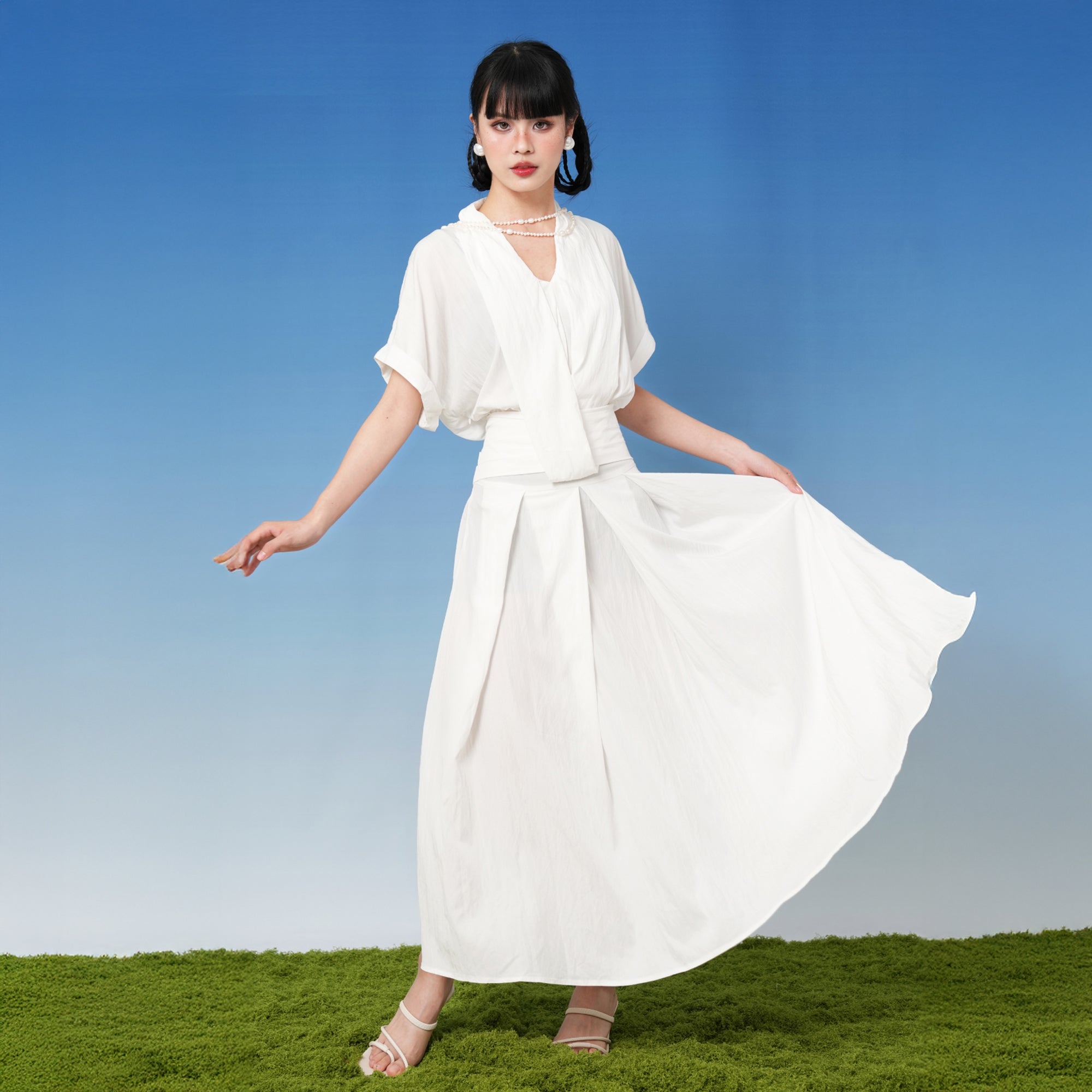 NOPMOB Scarf-Tie Pleated Maxi Dress