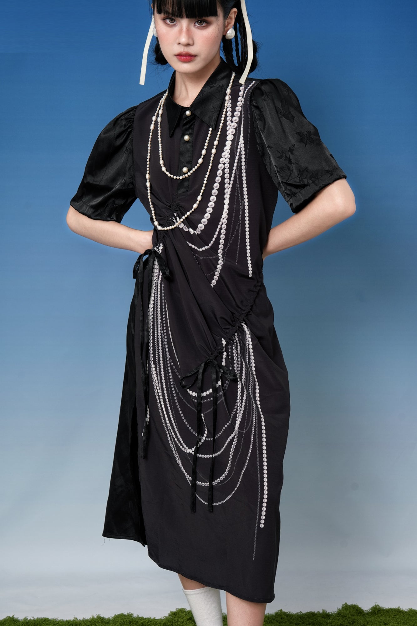 NOPMOB Pearl Graphic Drawstring Midi Dress